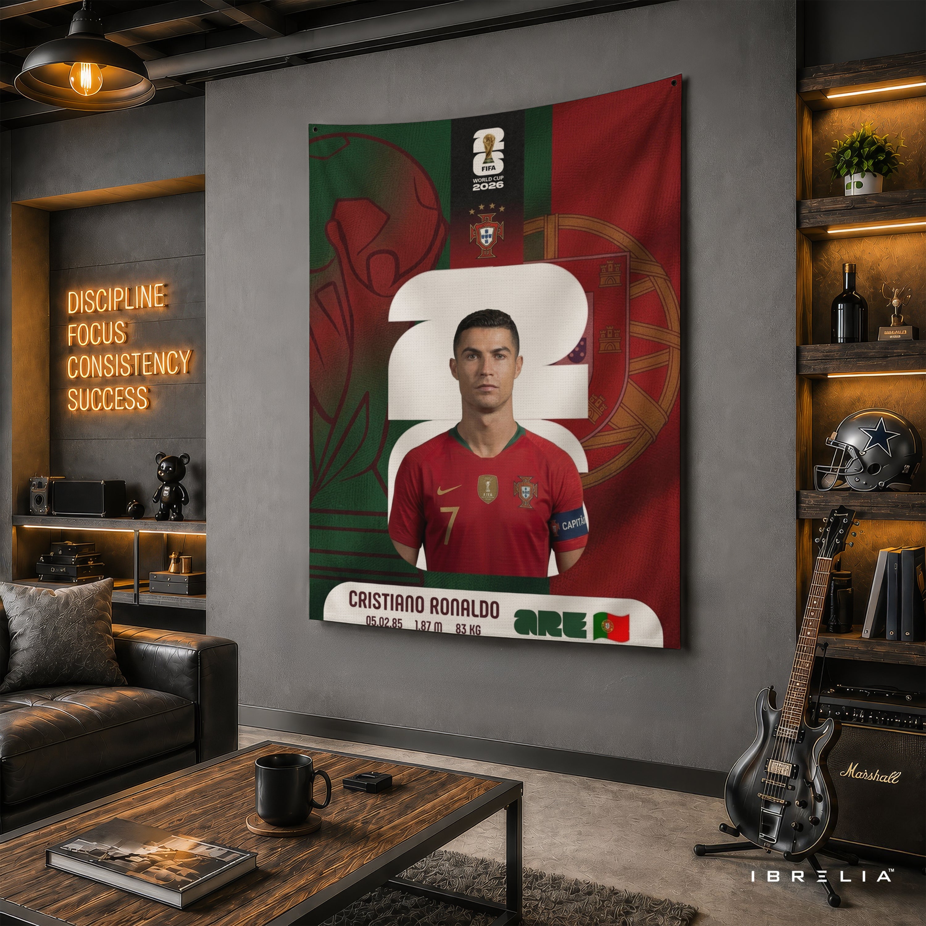 Cristiano Ronaldo Portugal World Cup 2026 Wall Tapestry | Premium Heavyweight Jute Fabric Wall Hanging