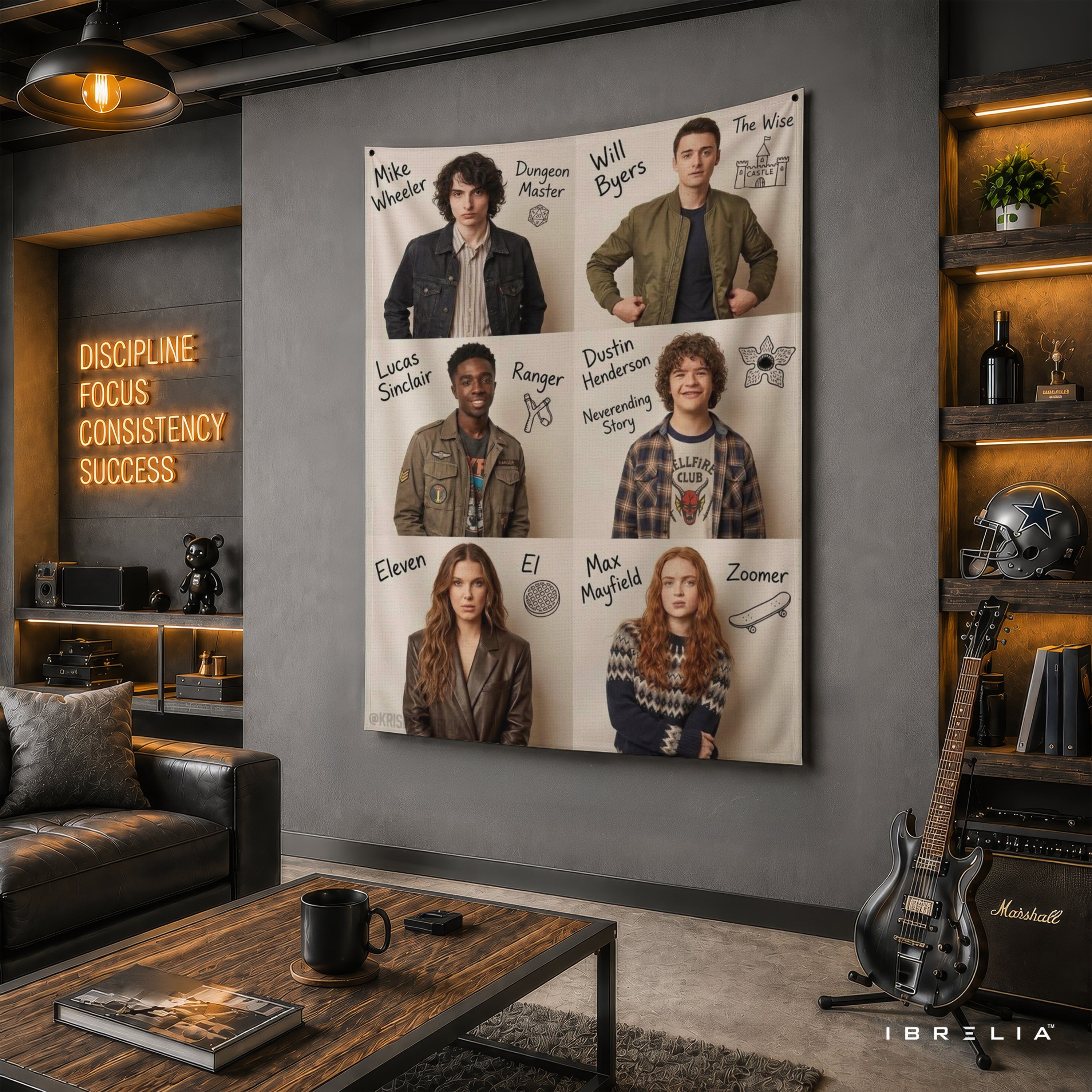 Stranger Things Main Characters Wall Tapestry – Hawkins Heroes Collage Wall Hanging