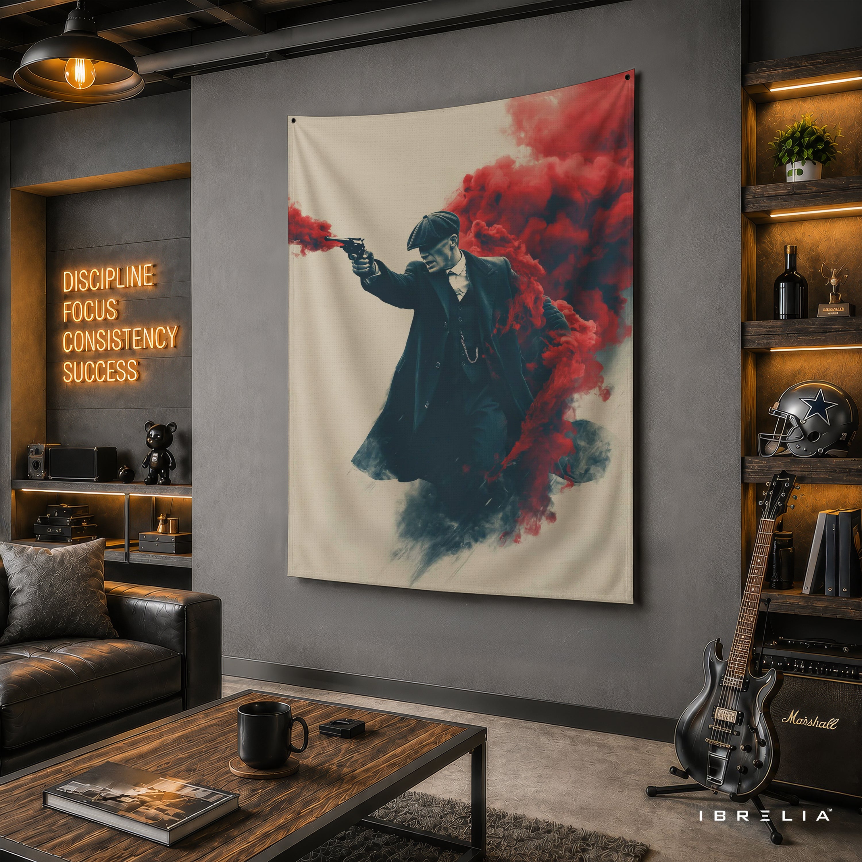 Thomas Shelby Crimson Smoke Wall Tapestry | Premium Heavyweight Jute Fabric Wall Hanging