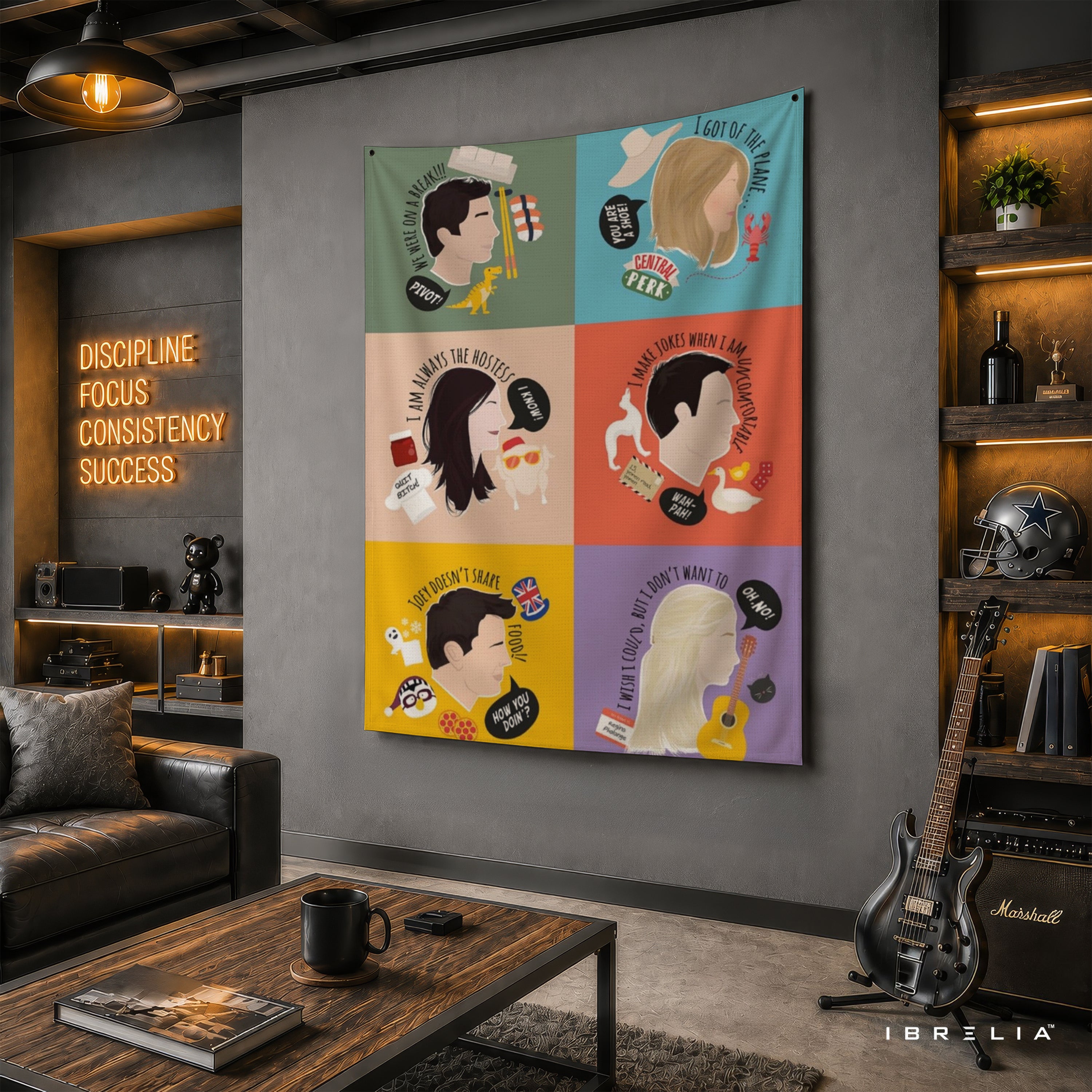 Friends Character Quotes Wall Tapestry – Iconic Sitcom Minimal Art Decor
