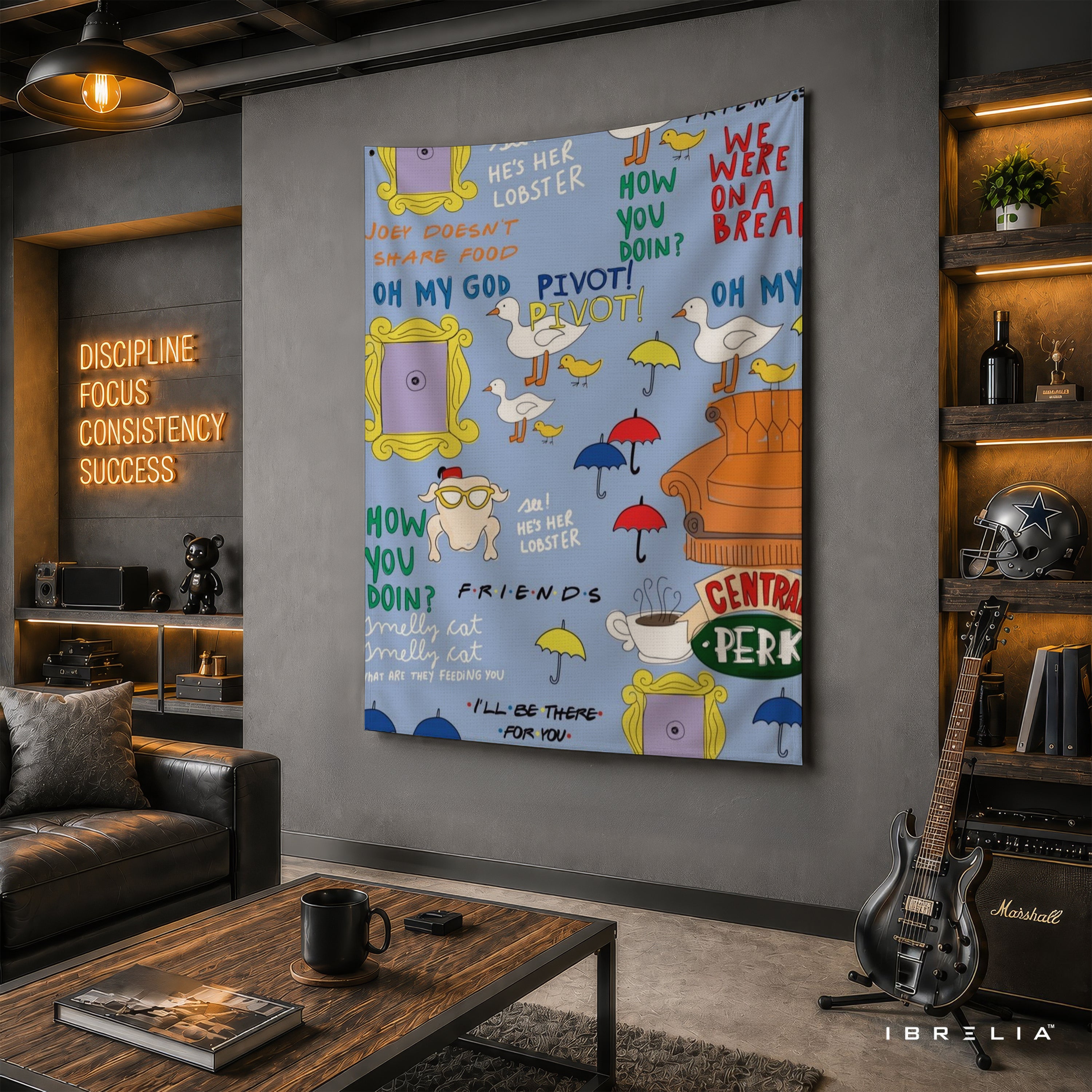 Friends Quotes & Icons Wall Tapestry – Classic TV Show Pattern Wall Hanging