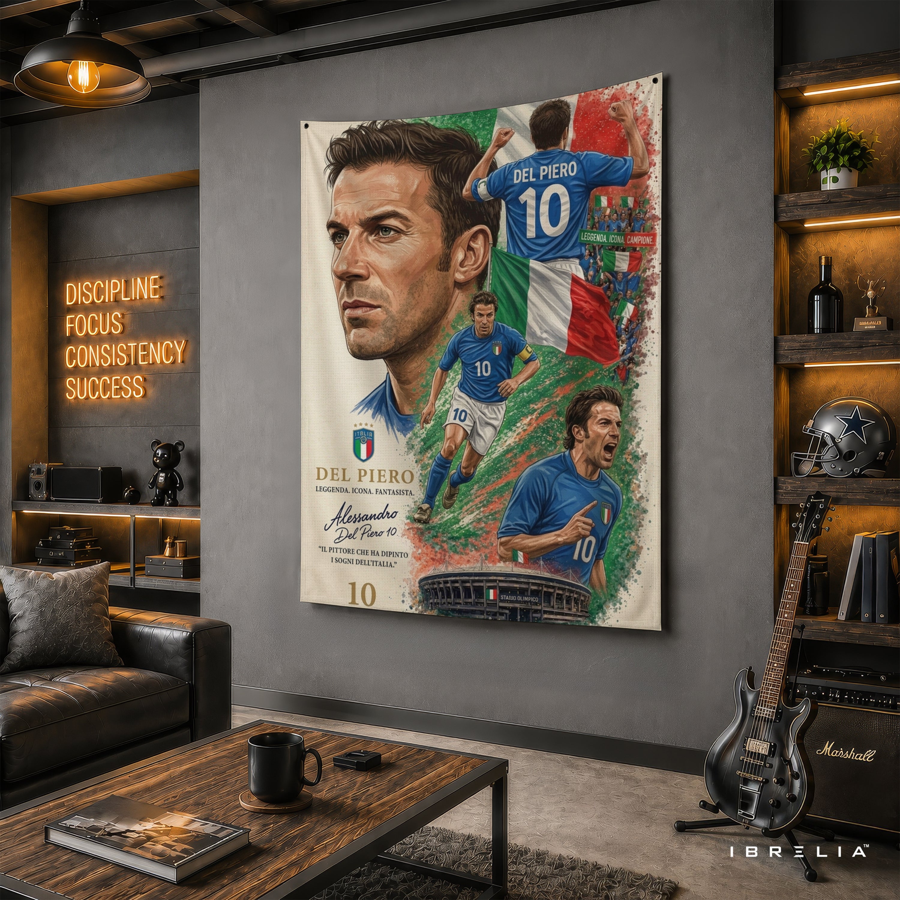 Alessandro Del Piero Italy Legend Wall Tapestry | Premium Heavyweight Jute Fabric Wall Hanging