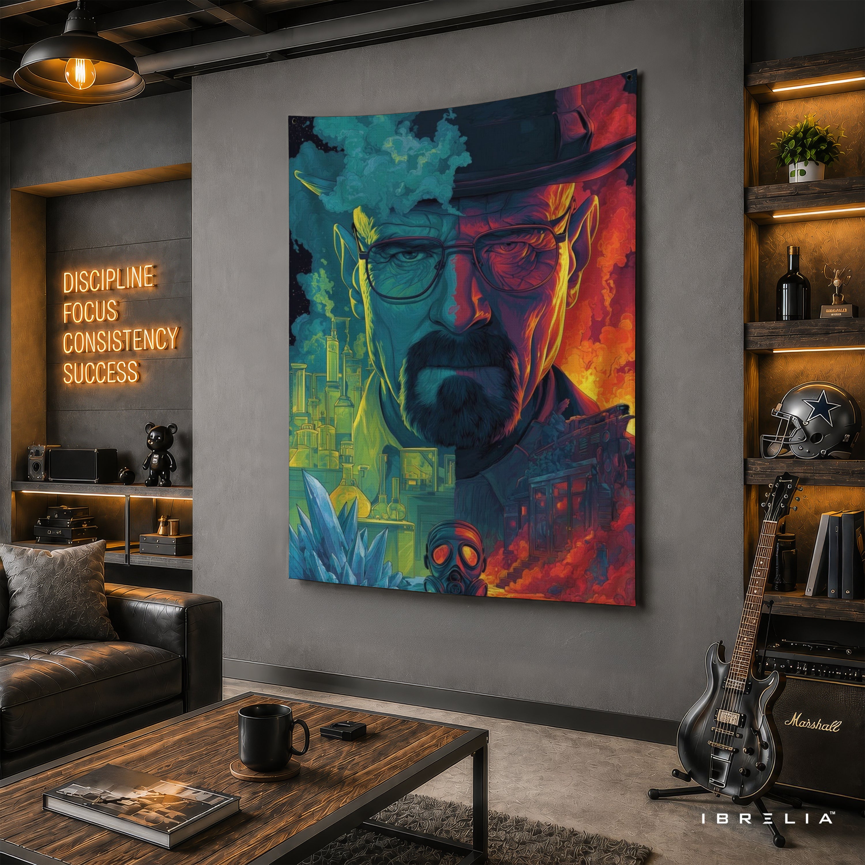 Breaking Bad Heisenberg Neon Portrait Wall Tapestry – Walter White TV Series Artwork