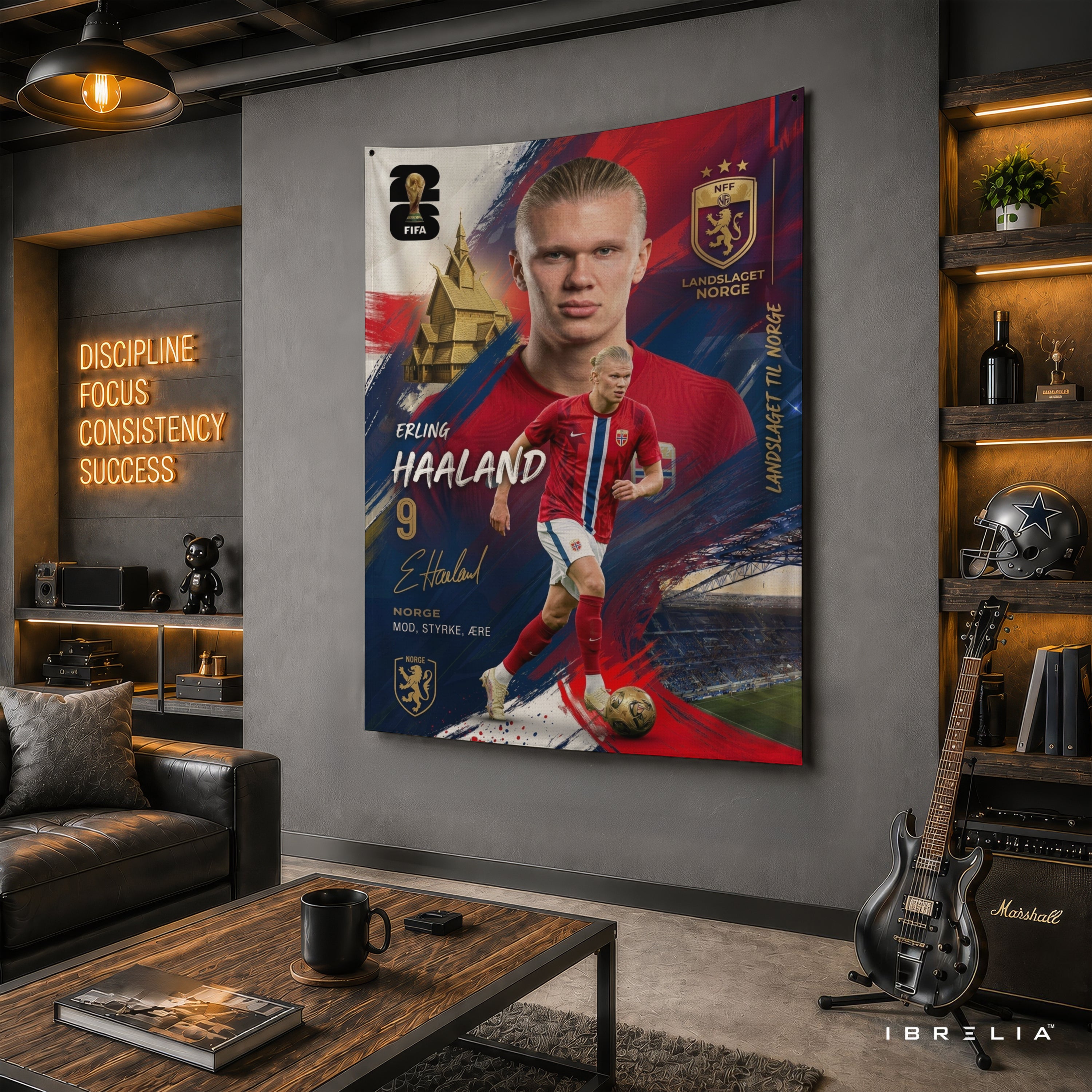 Erling Haaland Norway Champion Edition Wall Tapestry | Premium Heavyweight Jute Fabric Wall Hanging