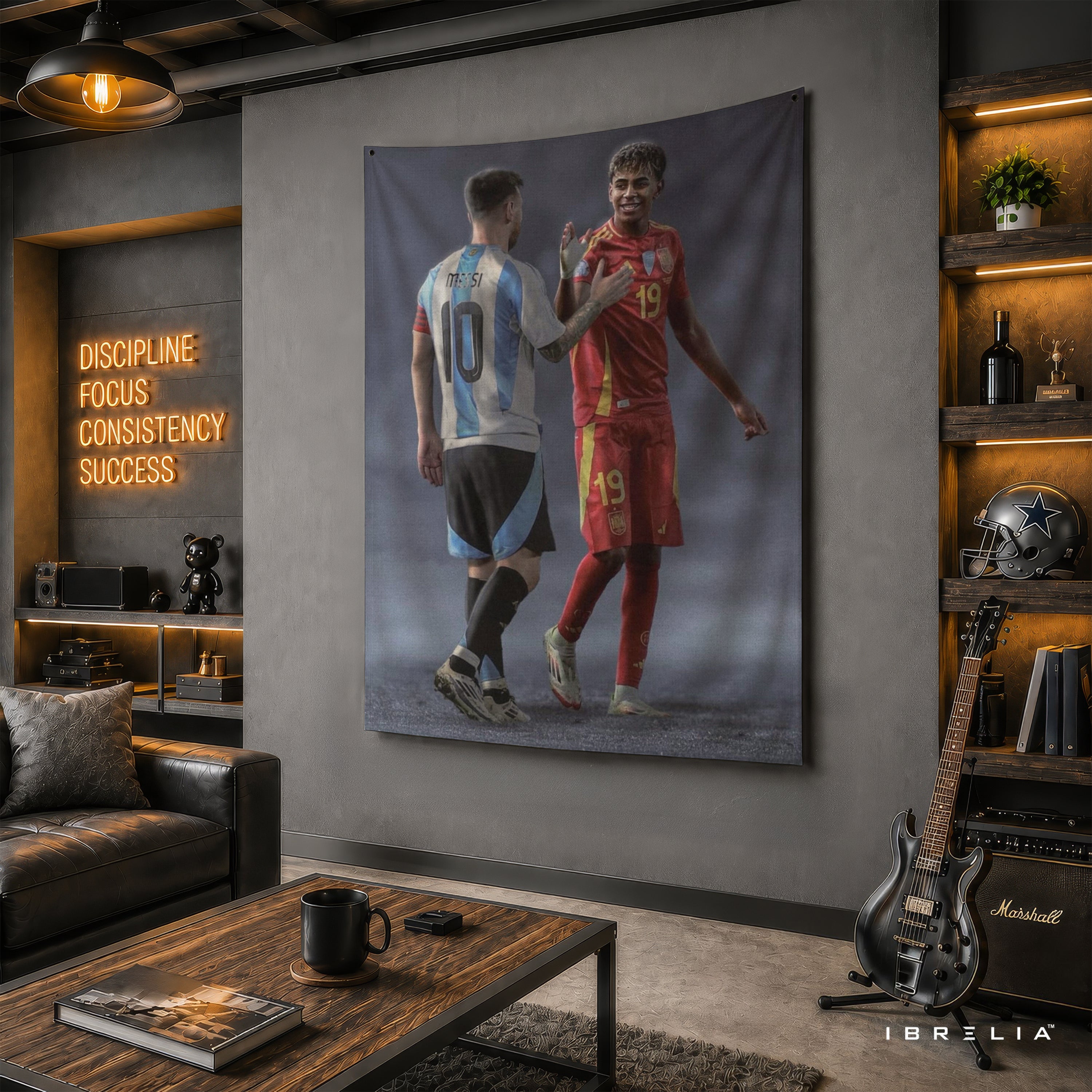 Messi & Lamine Yamal Football Legends Wall Tapestry | Premium Heavyweight Jute Fabric Wall Hanging