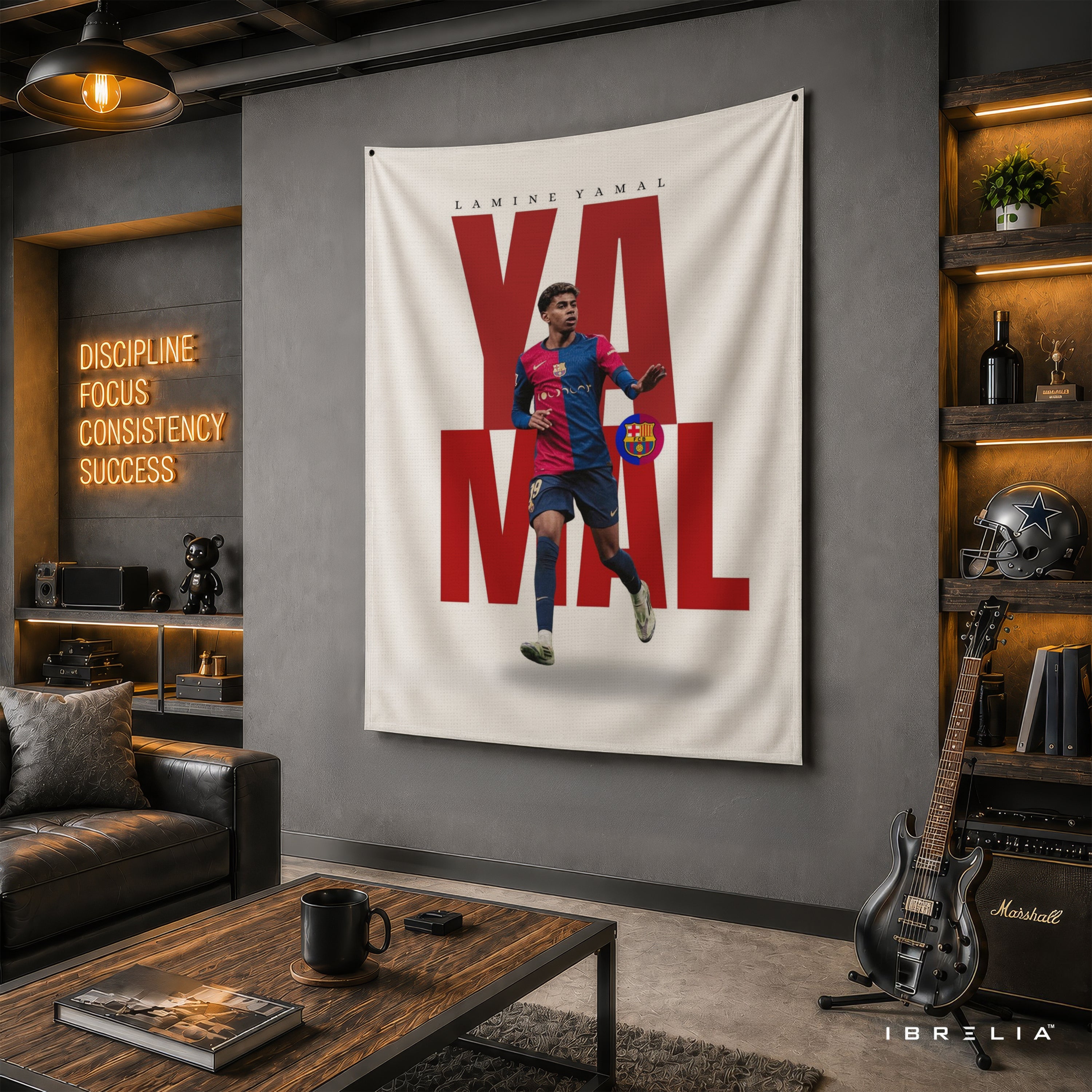 Lamine Yamal Typography FC Barcelona Wall Tapestry | Premium Heavyweight Jute Fabric Wall Hanging