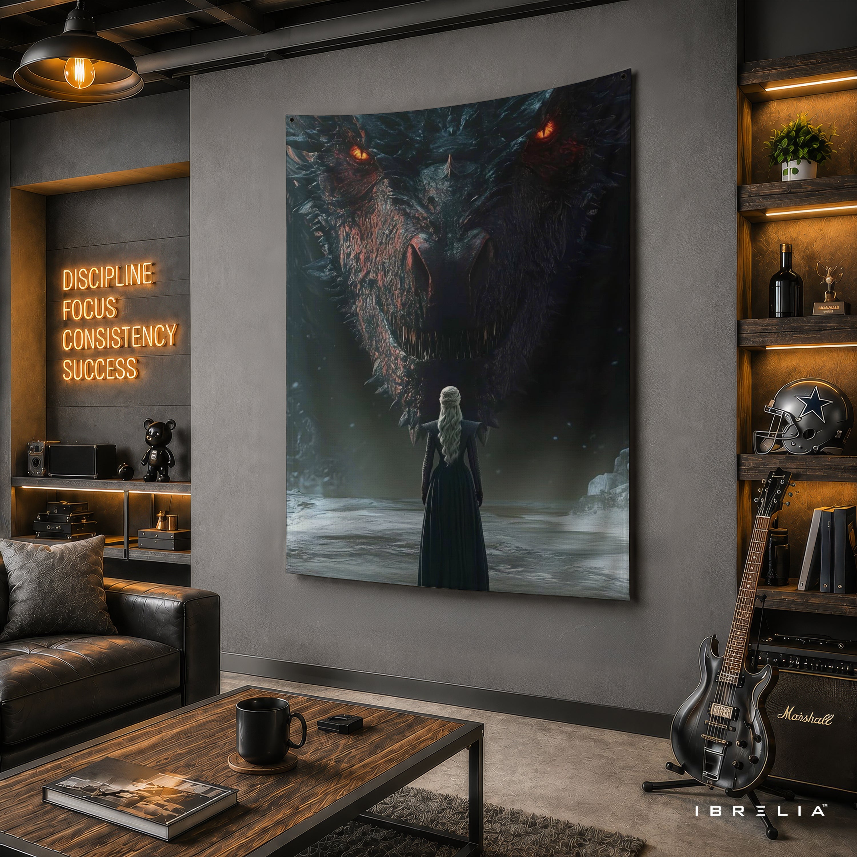 Daenerys & Drogon Game of Thrones Wall Tapestry | Premium Heavyweight Jute Fabric Wall Hanging