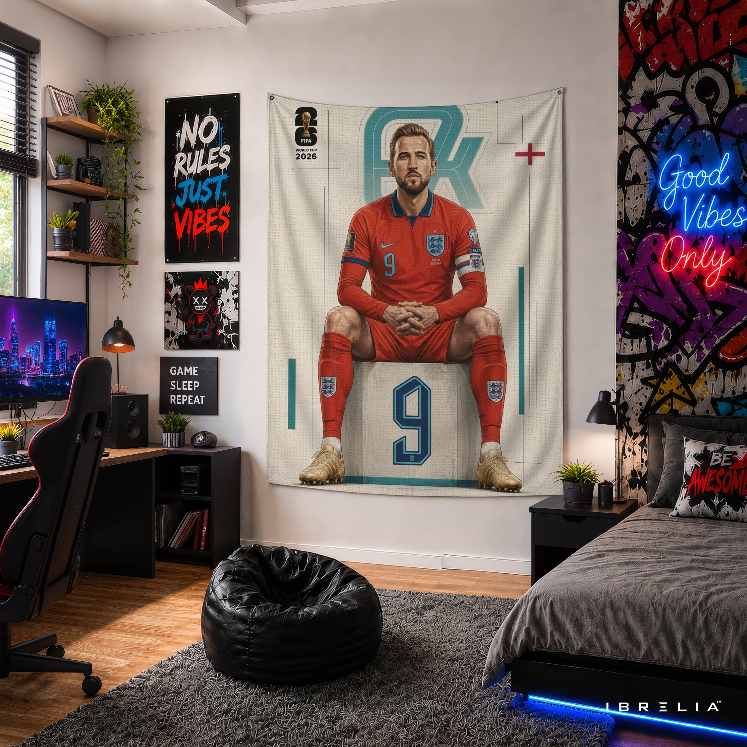 Harry Kane England 2026 Wall Tapestry | Premium Heavyweight Jute Fabric Wall Hanging