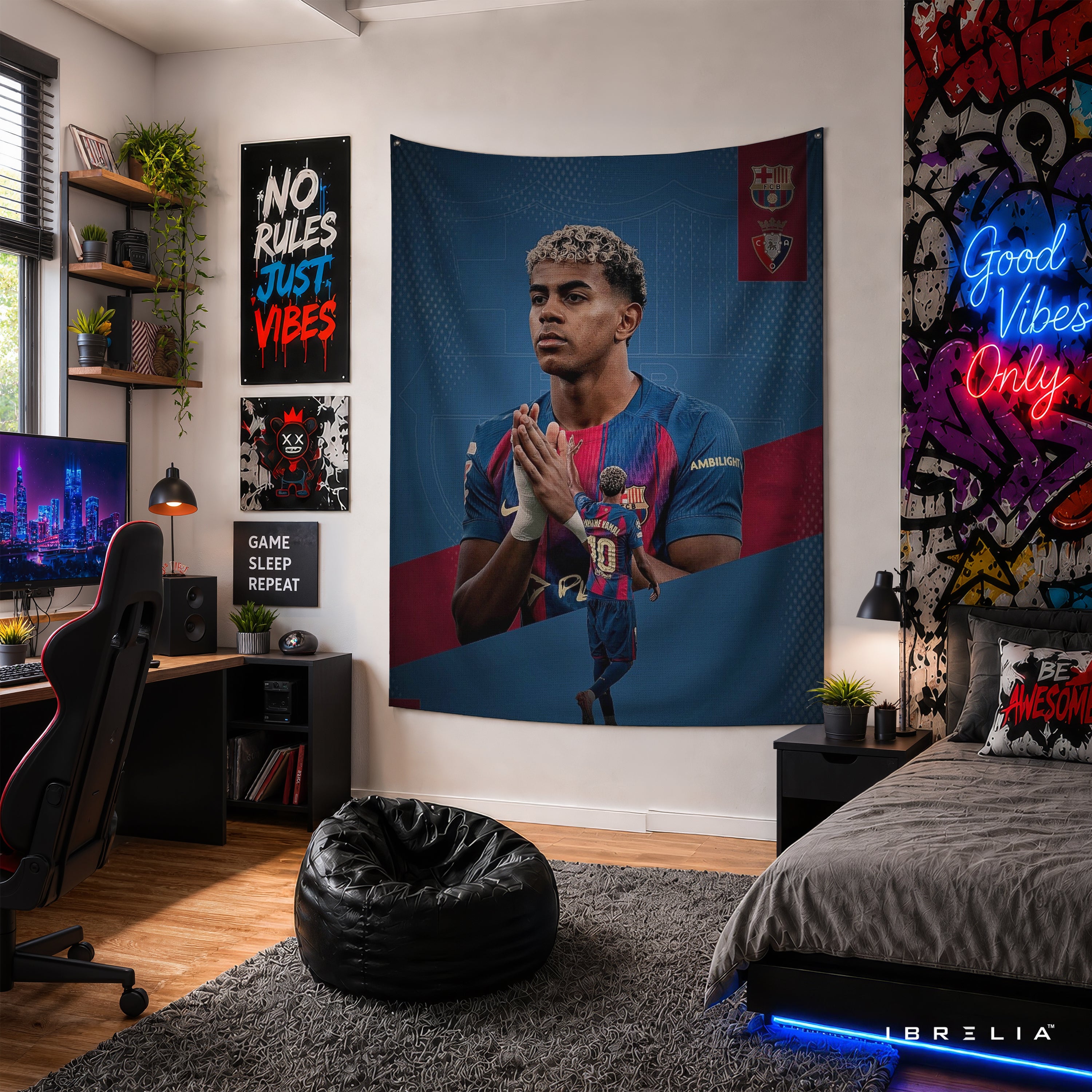 Lamine Yamal FC Barcelona Legacy Wall Tapestry | Premium Heavyweight Jute Fabric Wall Hanging