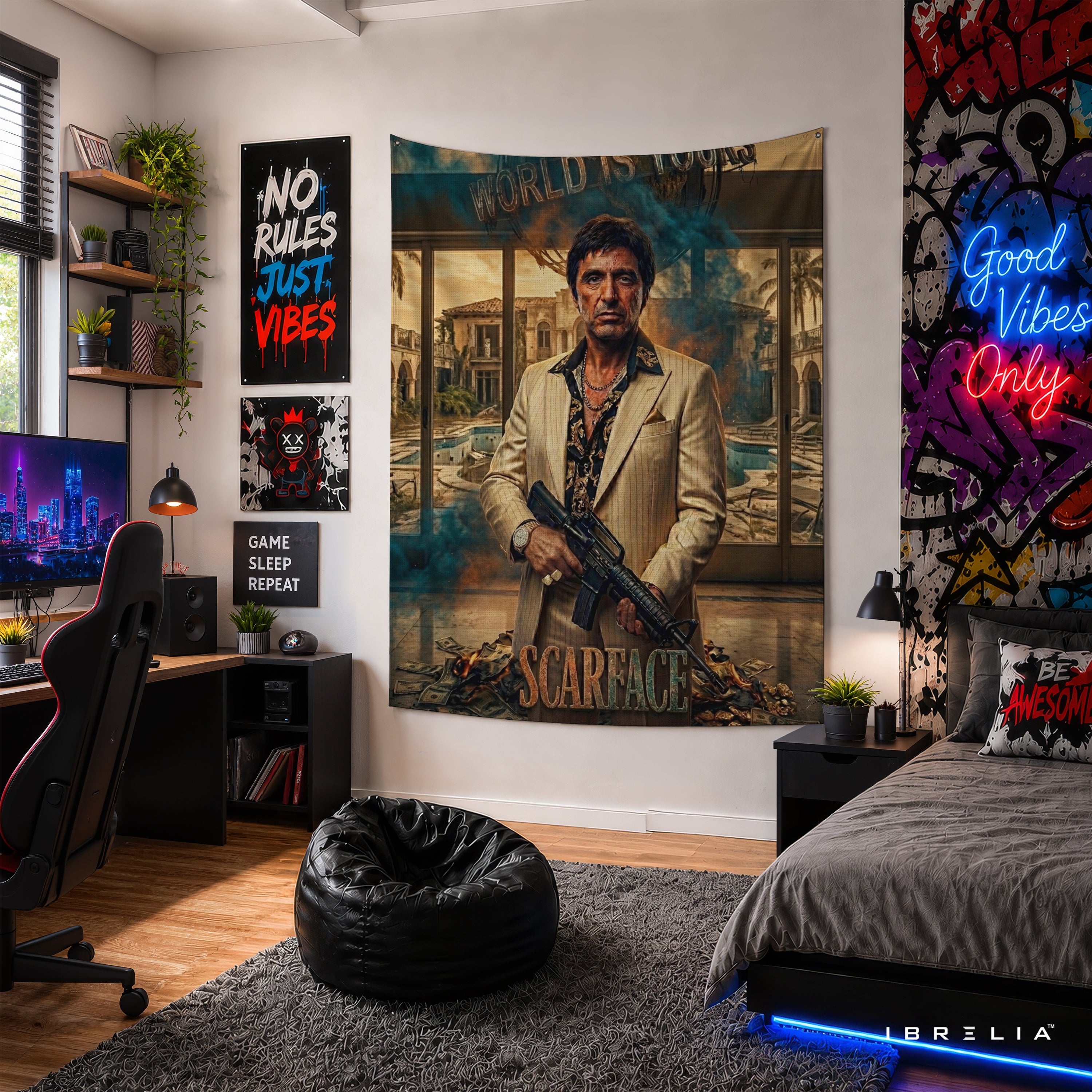 Scarface Tony Montana World Is Yours Wall Tapestry – Premium Movie Wall Hanging & Home Decor in Pakistan