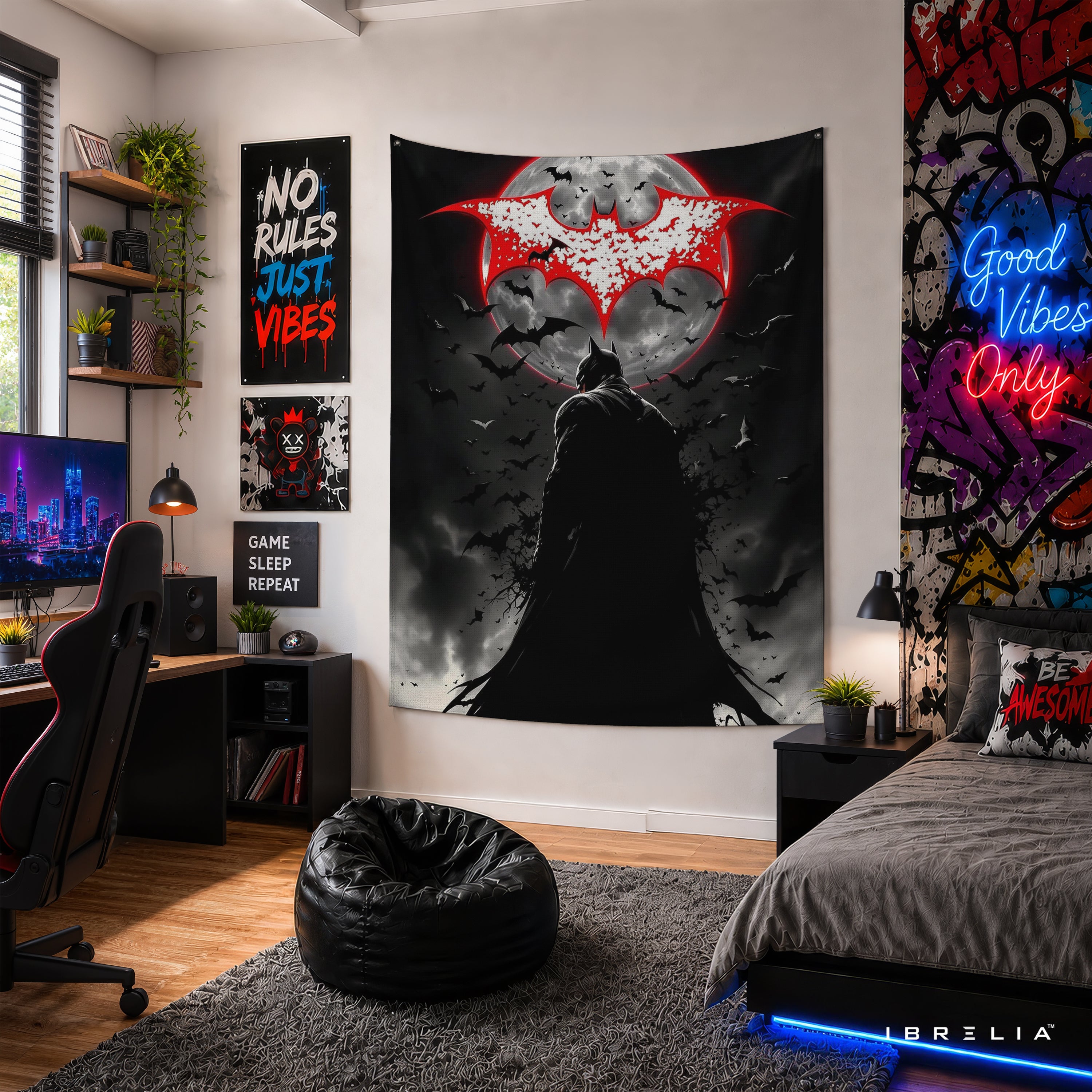 Batman Moonlight Logo Wall Tapestry – Premium Superhero Wall Hanging & Home Decor in Pakistan