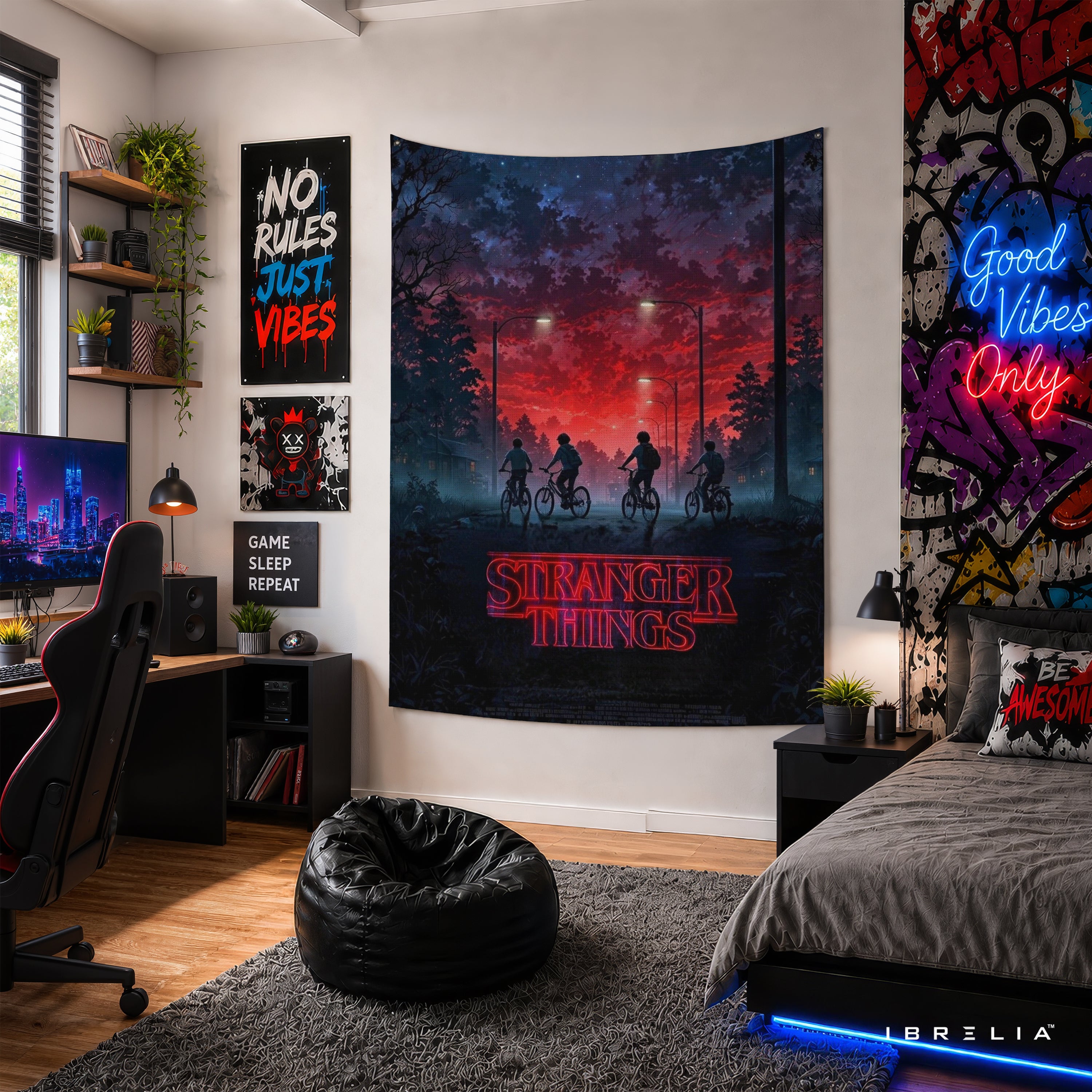 Stranger Things Retro Poster Wall Tapestry – Hawkins Adventure Wall Hanging