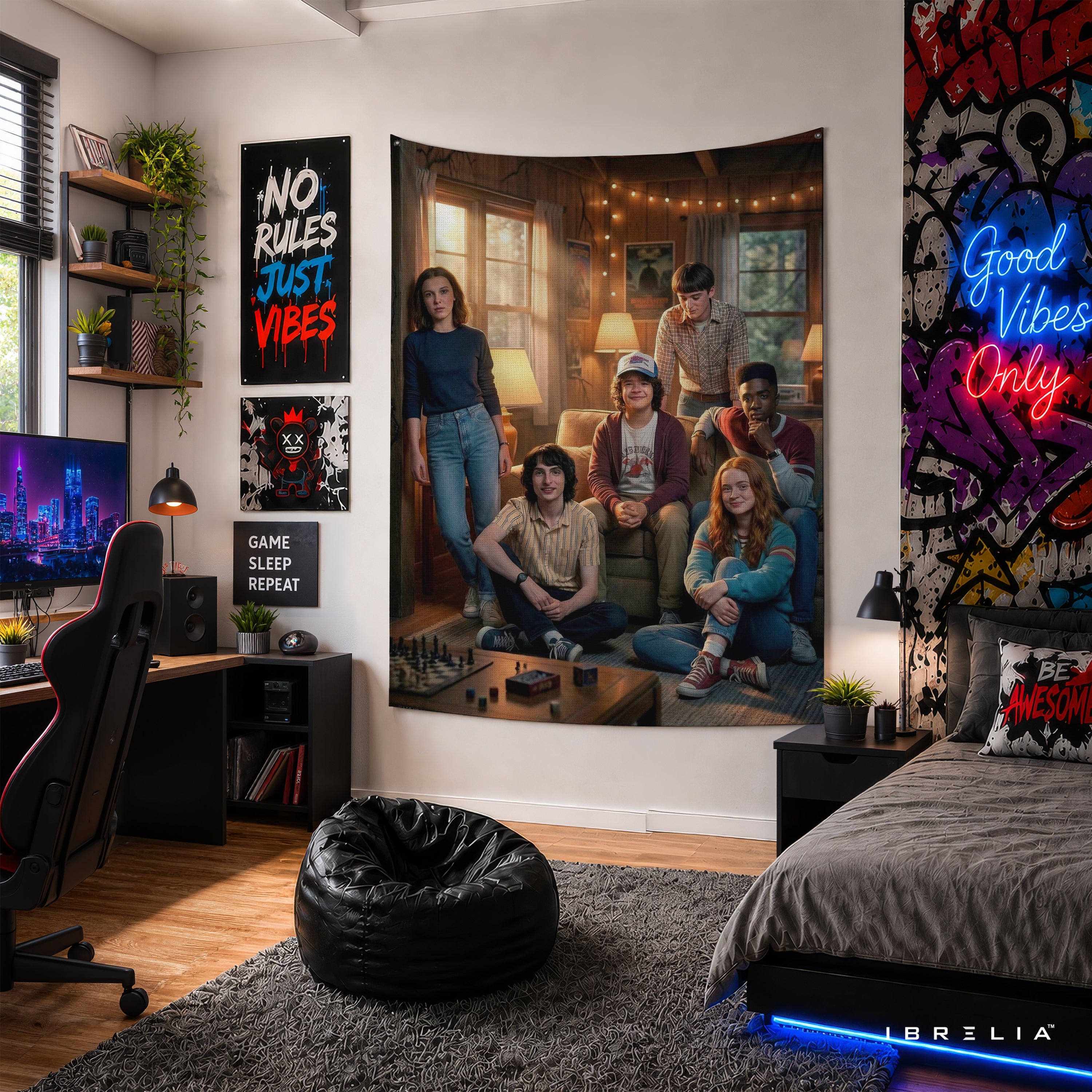 Stranger Things Friends Wall Tapestry – Hawkins Group Fan Art Wall Hanging