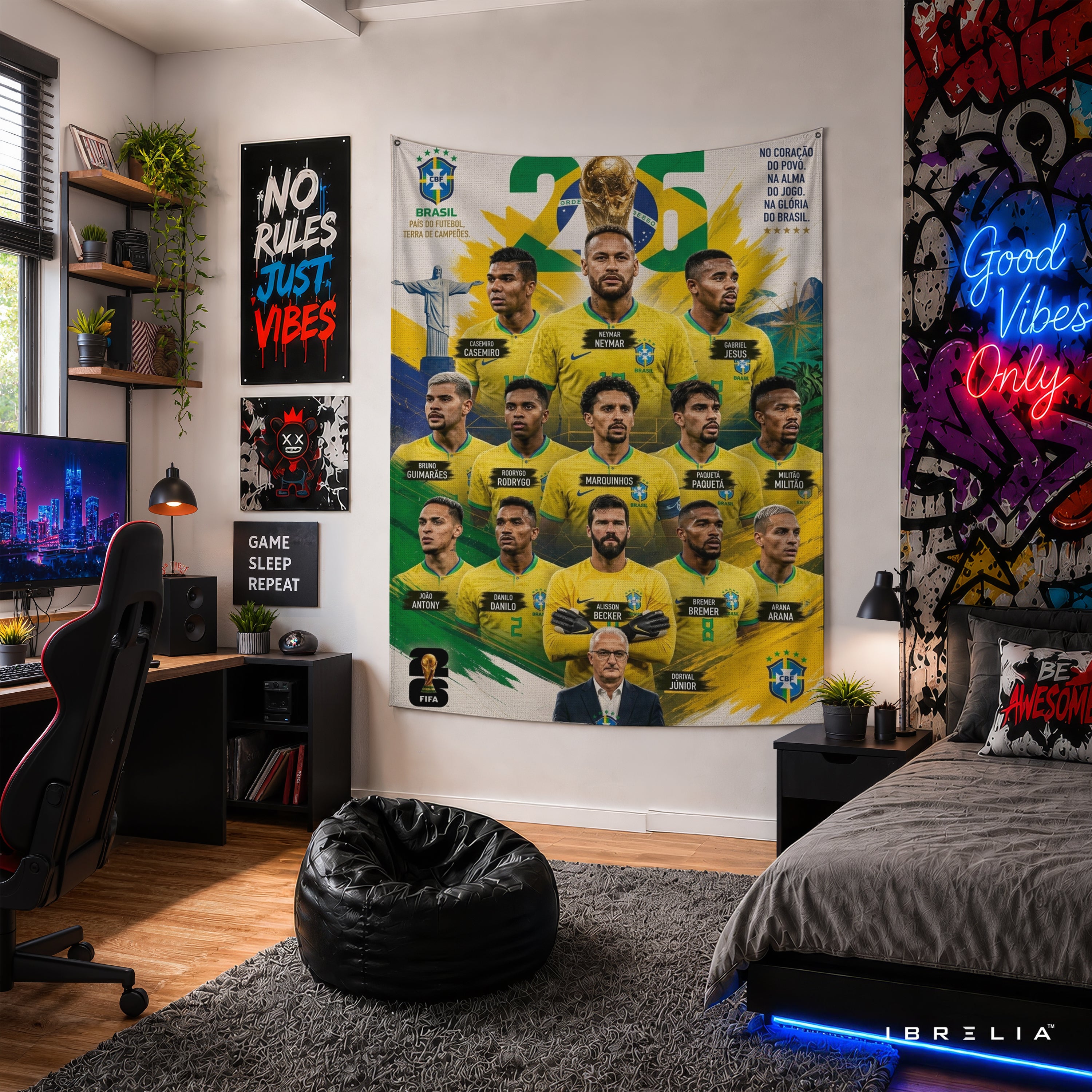 Brazil National Football Team Legends Wall Tapestry | Premium Heavyweight Jute Fabric Wall Hanging
