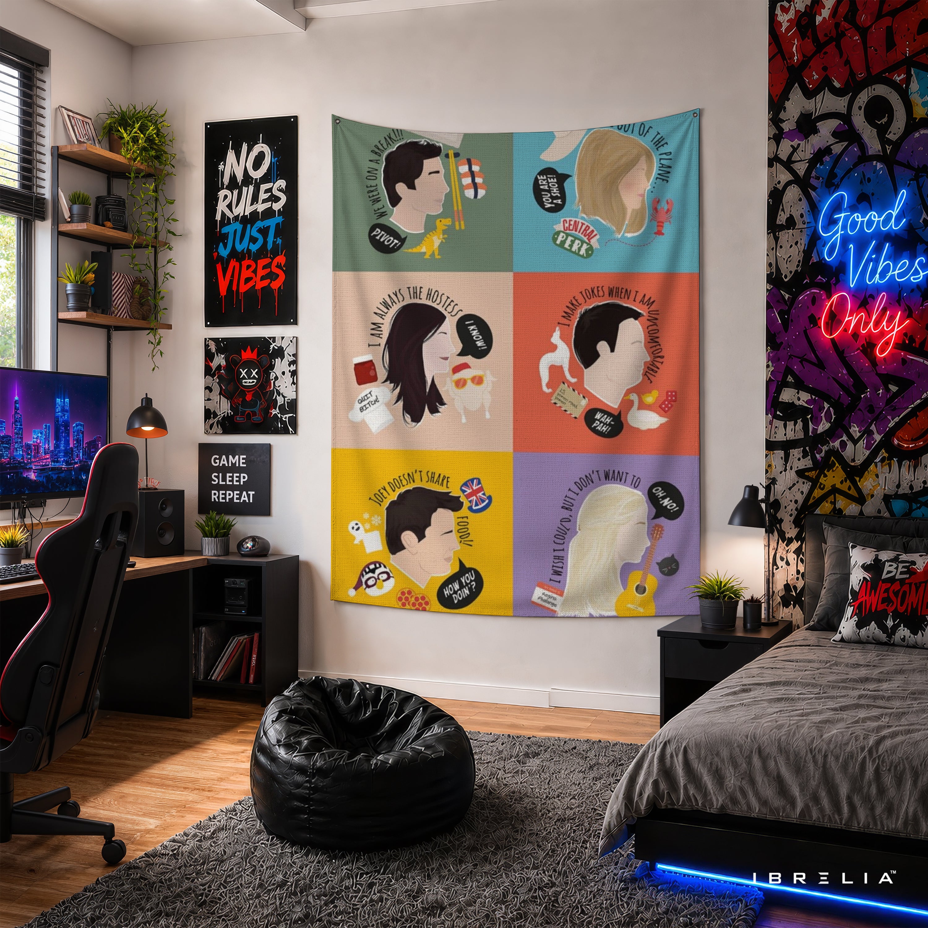 Friends Character Quotes Wall Tapestry – Iconic Sitcom Minimal Art Decor