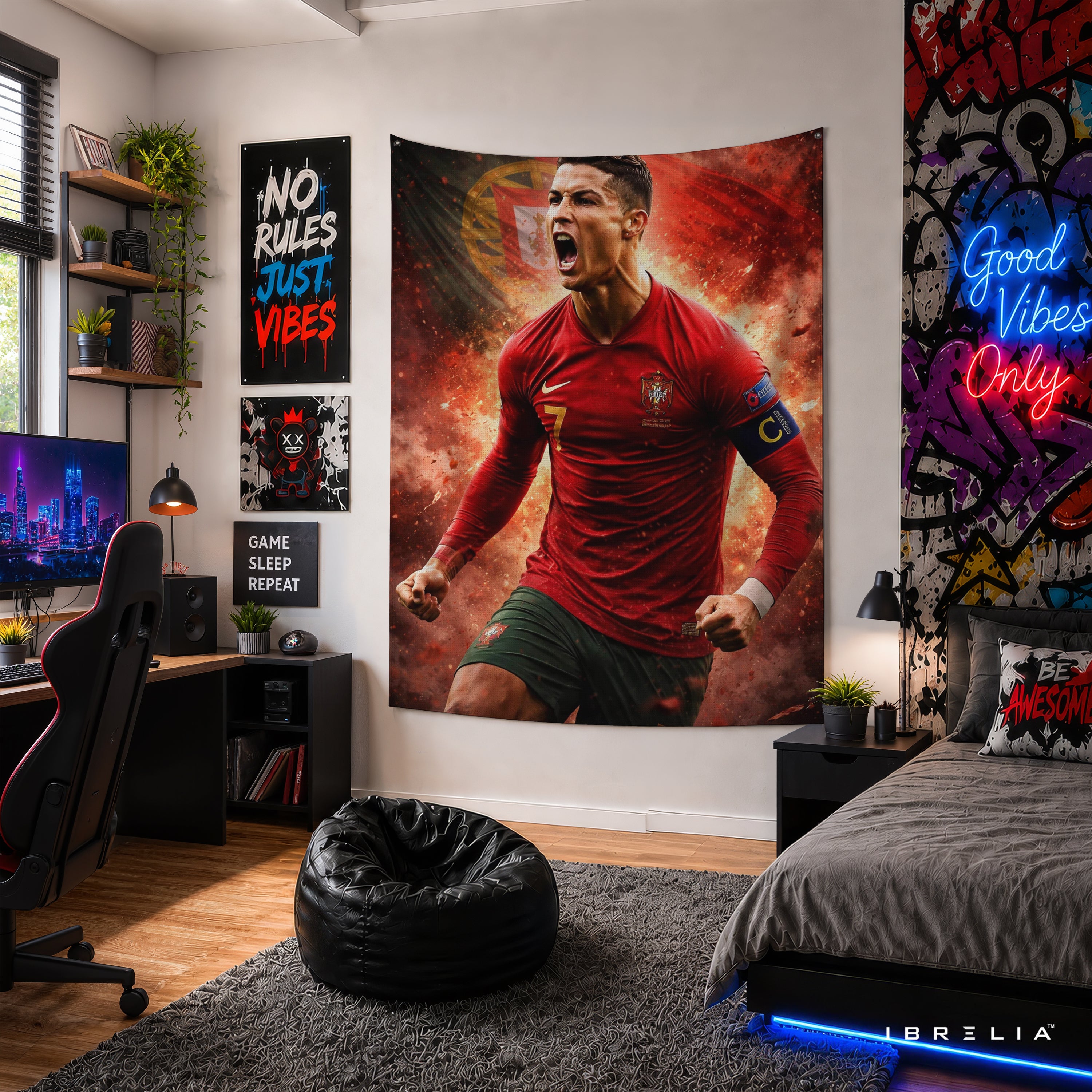 Cristiano Ronaldo Portugal Wall Tapestry | Premium Heavyweight Jute Fabric Wall Hanging