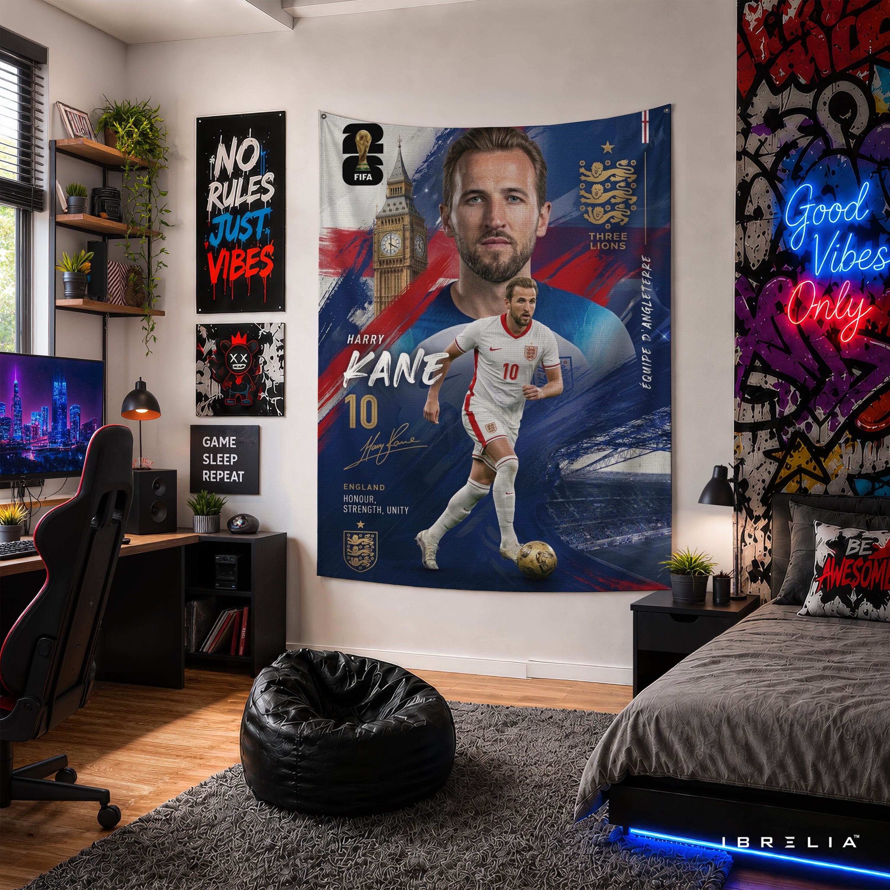Harry Kane England Champion Edition Wall Tapestry | Premium Heavyweight Jute Fabric Wall Hanging
