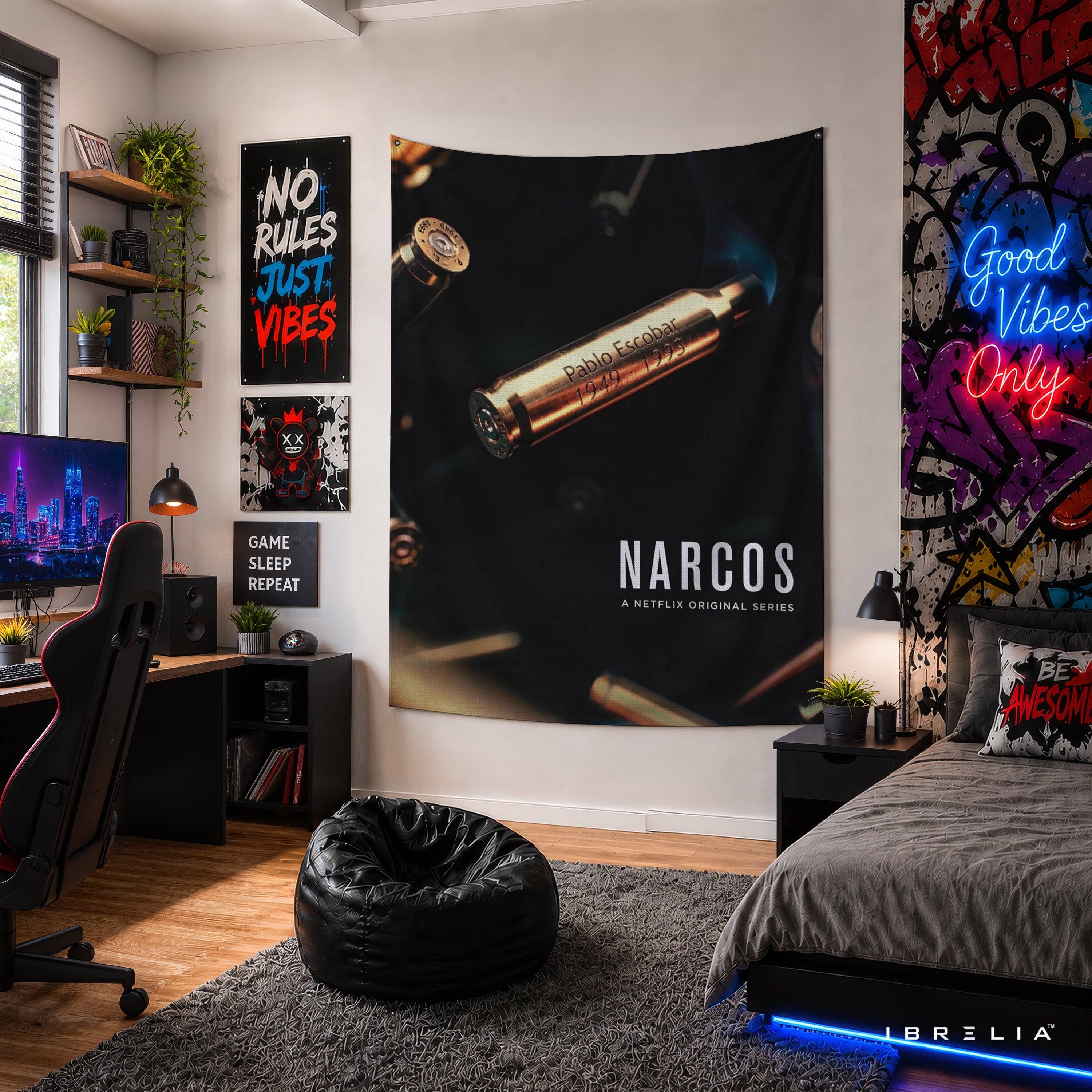 Narcos Pablo Escobar Bullet Wall Tapestry | Premium Heavyweight Jute Fabric Wall Hanging