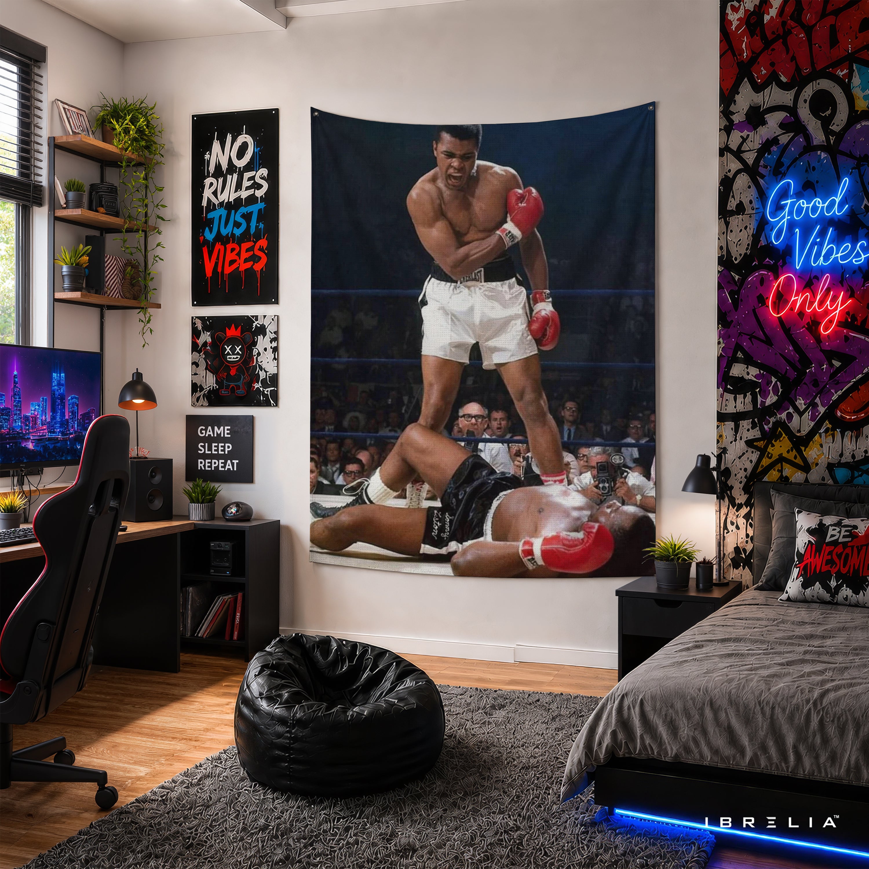 Muhammad Ali Legendary Knockout Wall Tapestry | Premium Heavyweight Jute Fabric Wall Hanging