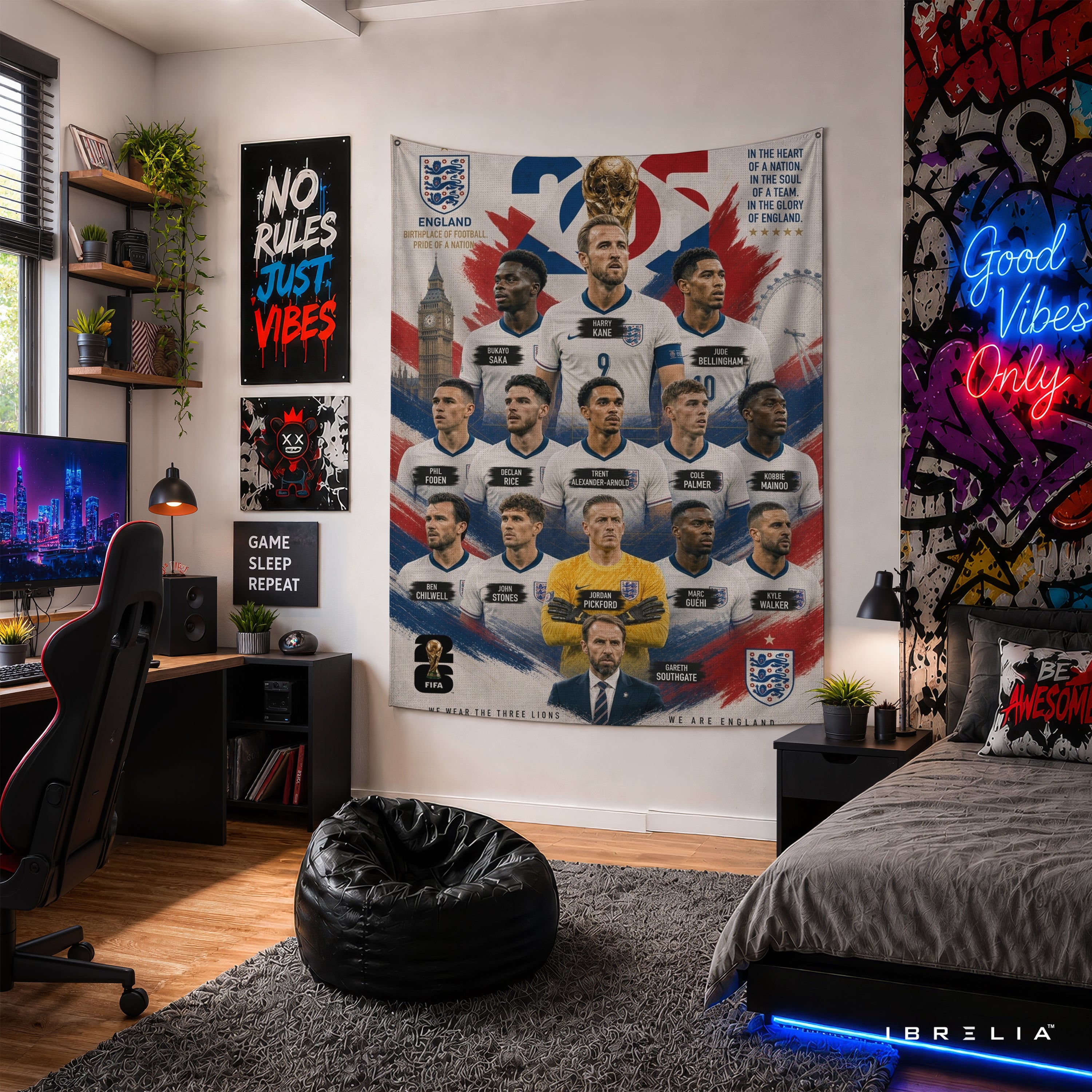 England National Football Team Stars Wall Tapestry | Premium Heavyweight Jute Fabric Wall Hanging