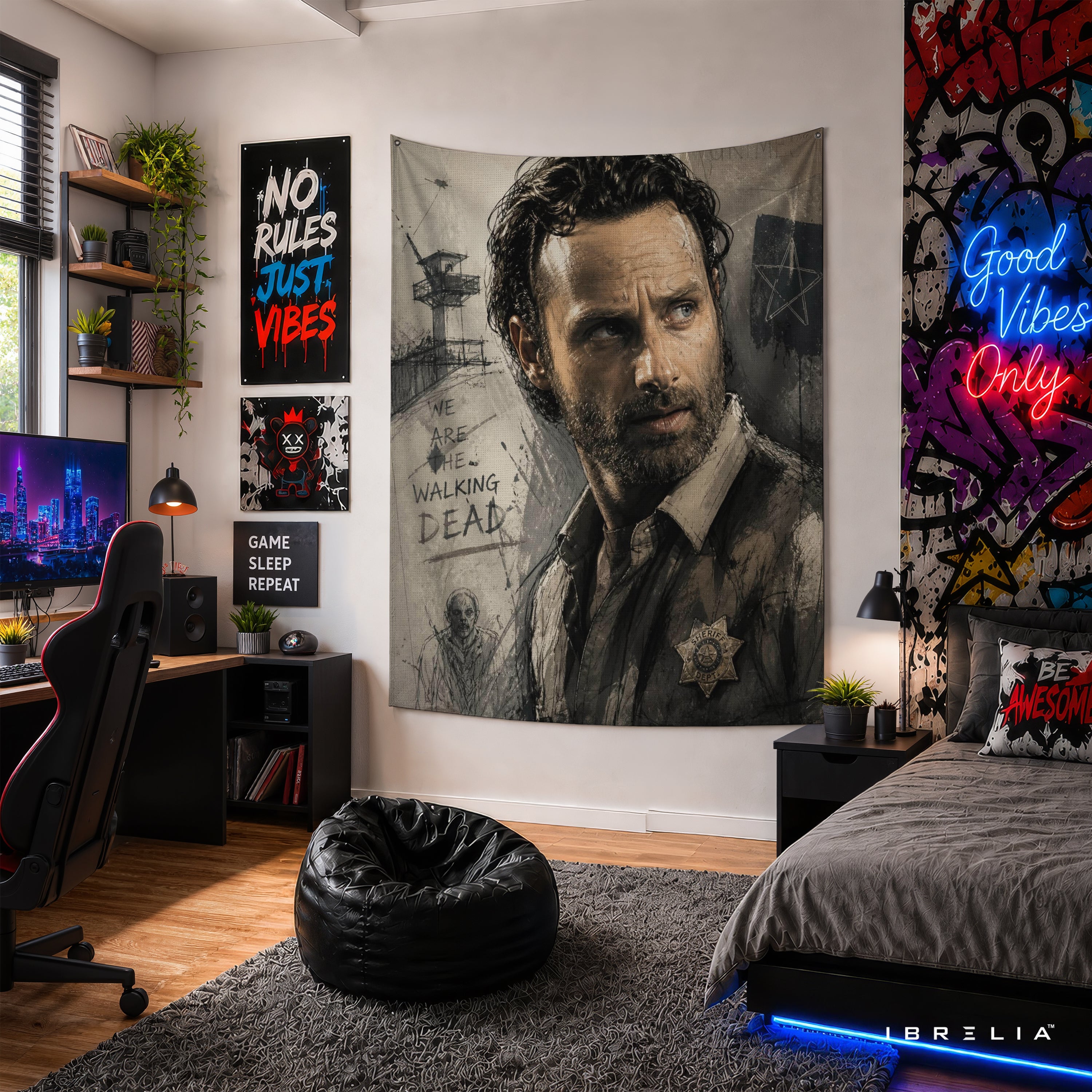 Rick Grimes The Walking Dead Wall Tapestry | Premium Heavyweight Jute Fabric Wall Hanging