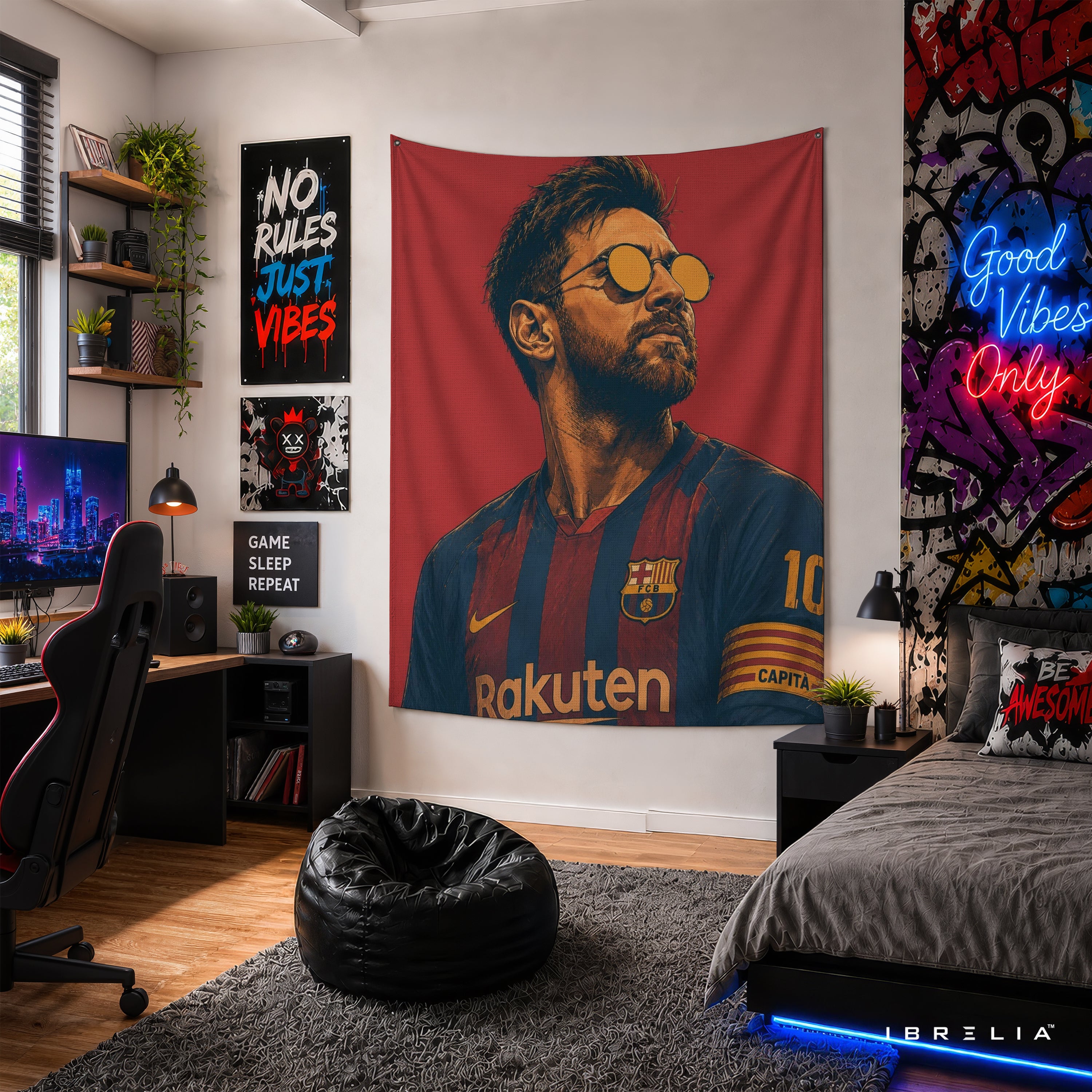 Lionel Messi Barcelona Wall Tapestry | Premium Heavyweight Jute Fabric Wall Hanging