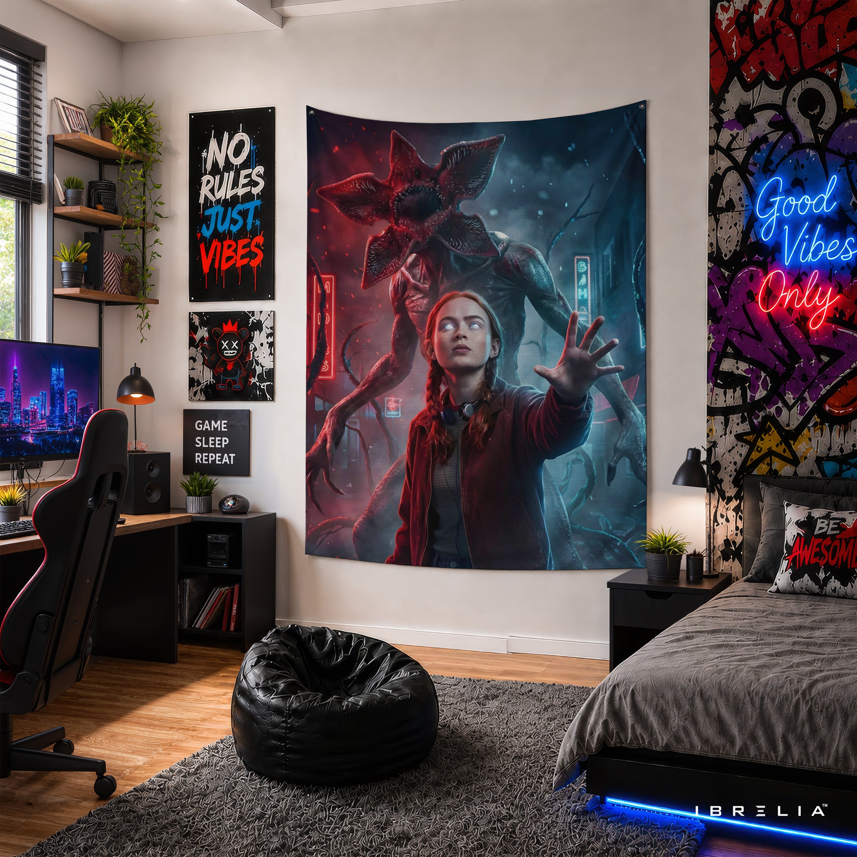 Stranger Things Demogorgon Wall Tapestry – Eleven vs Demogorgon Wall Hanging