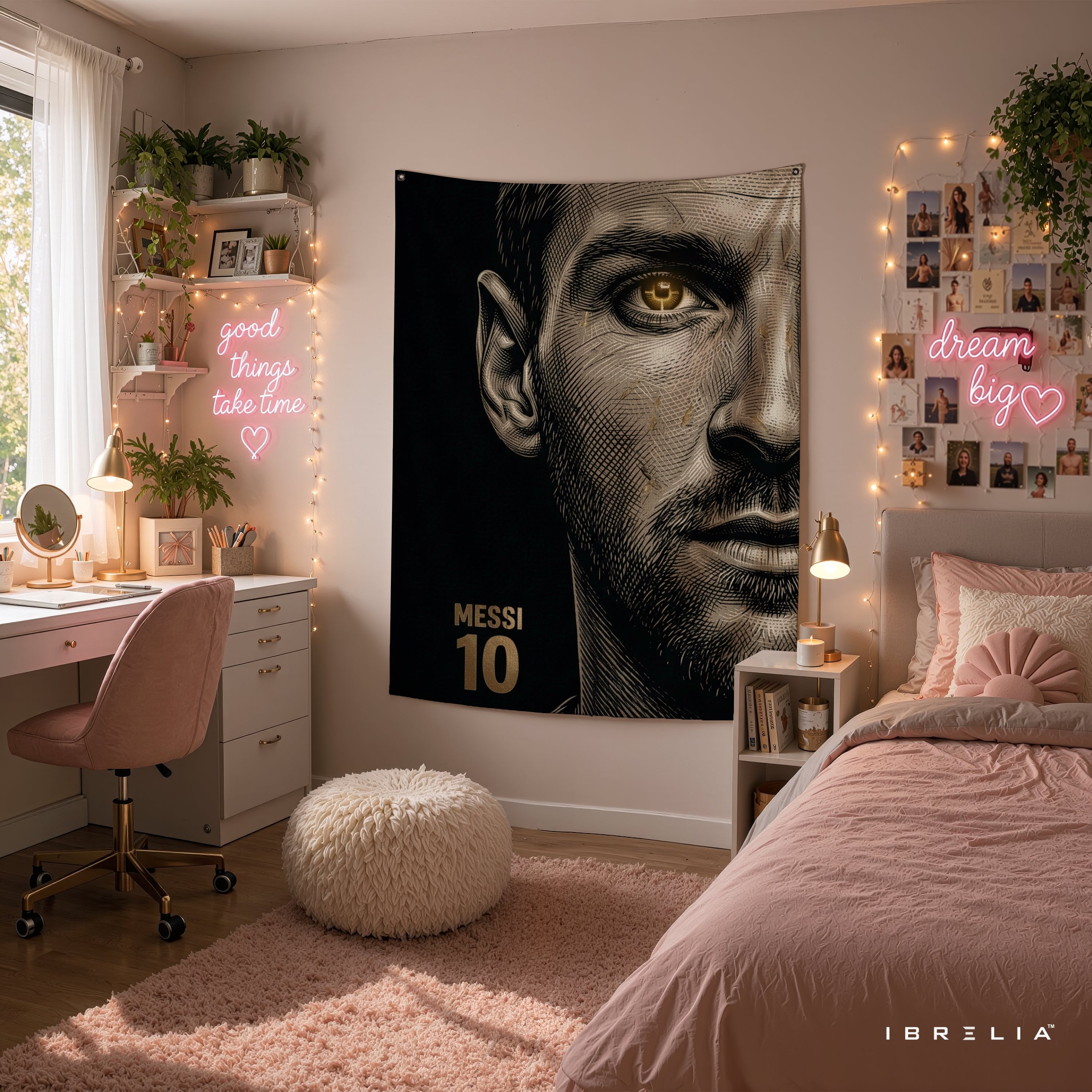 Lionel Messi Minimalist Portrait Wall Tapestry | Premium Heavyweight Jute Fabric Wall Hanging