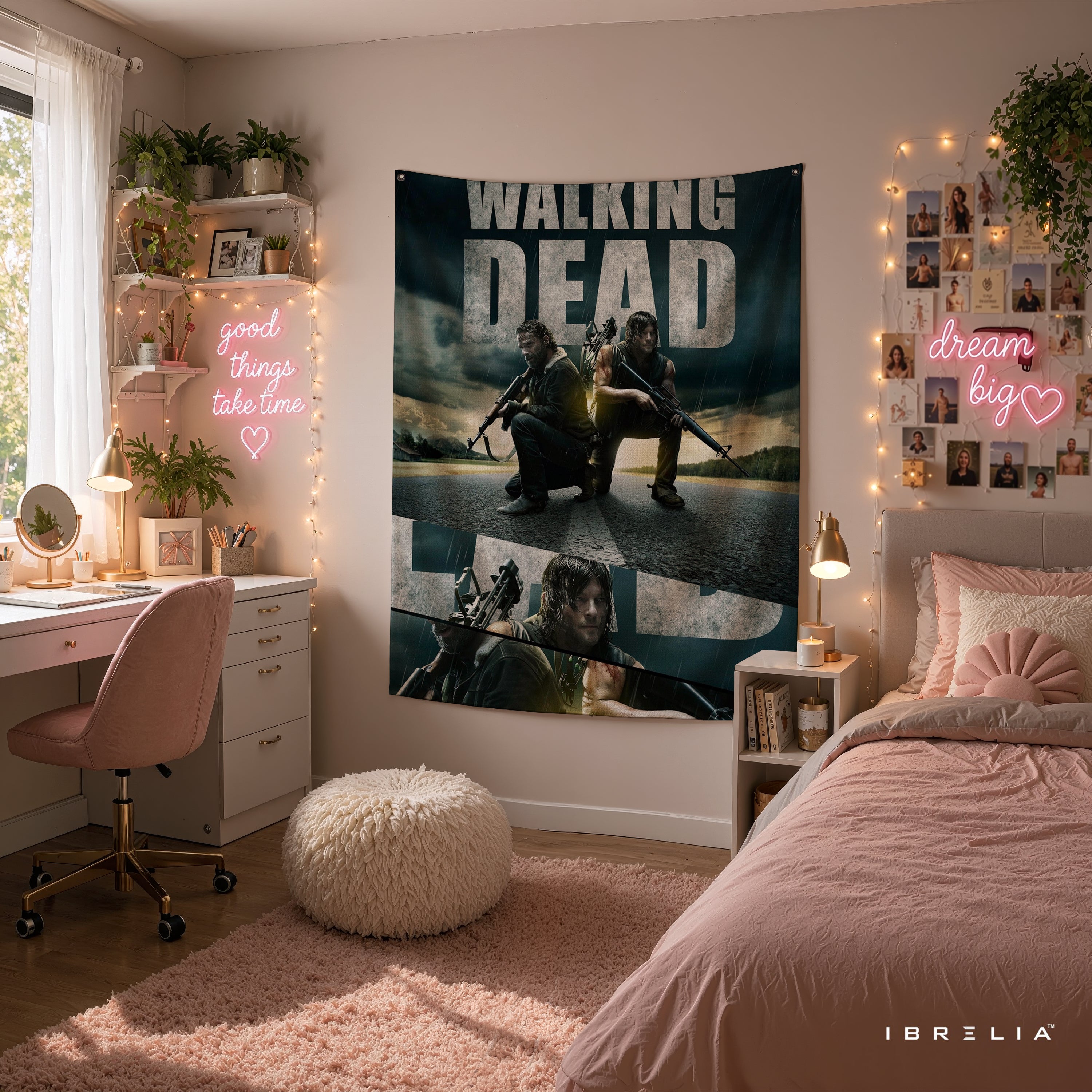 Rick Grimes & Daryl Dixon The Walking Dead Wall Tapestry | Premium Heavyweight Jute Fabric Wall Hanging