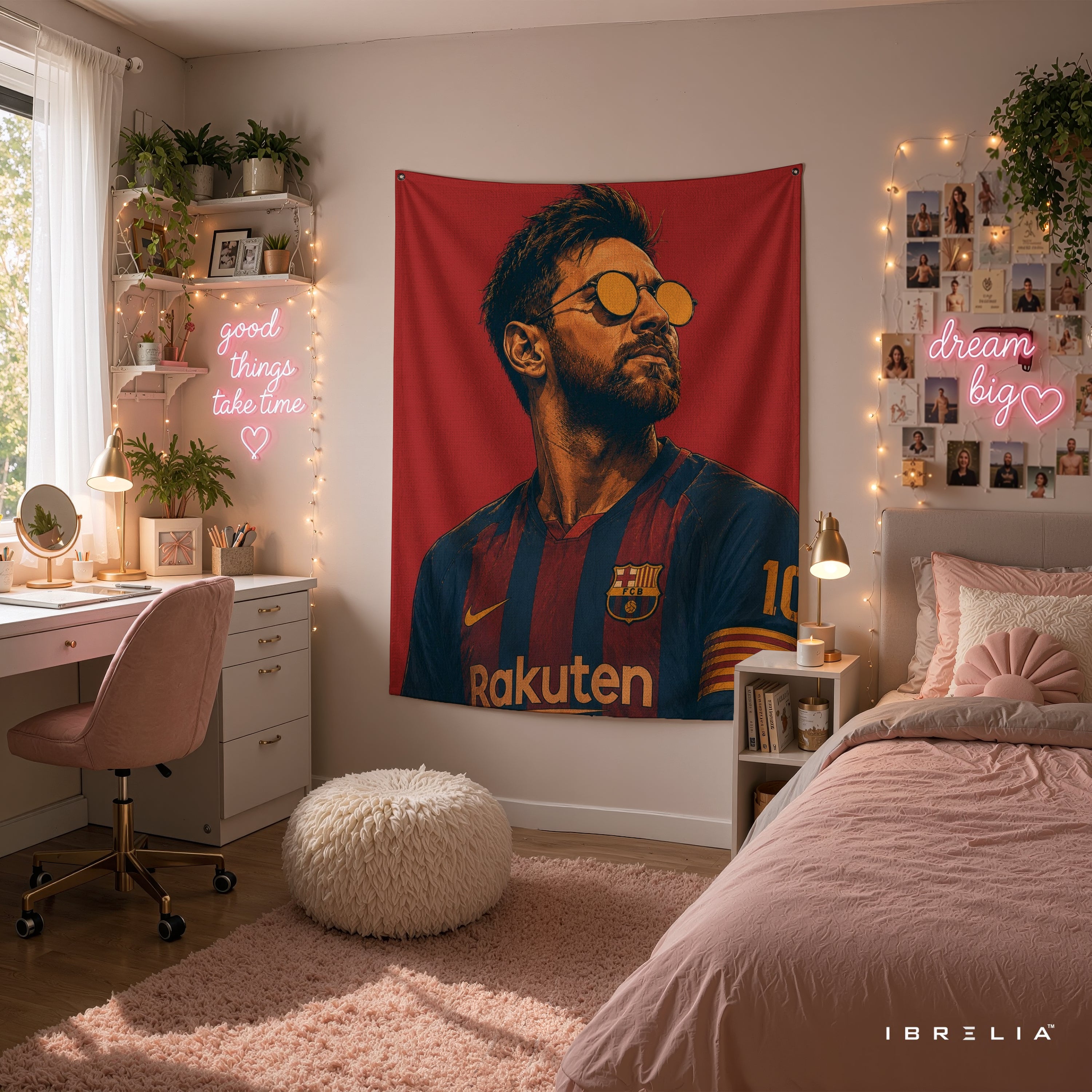 Lionel Messi Barcelona Wall Tapestry | Premium Heavyweight Jute Fabric Wall Hanging
