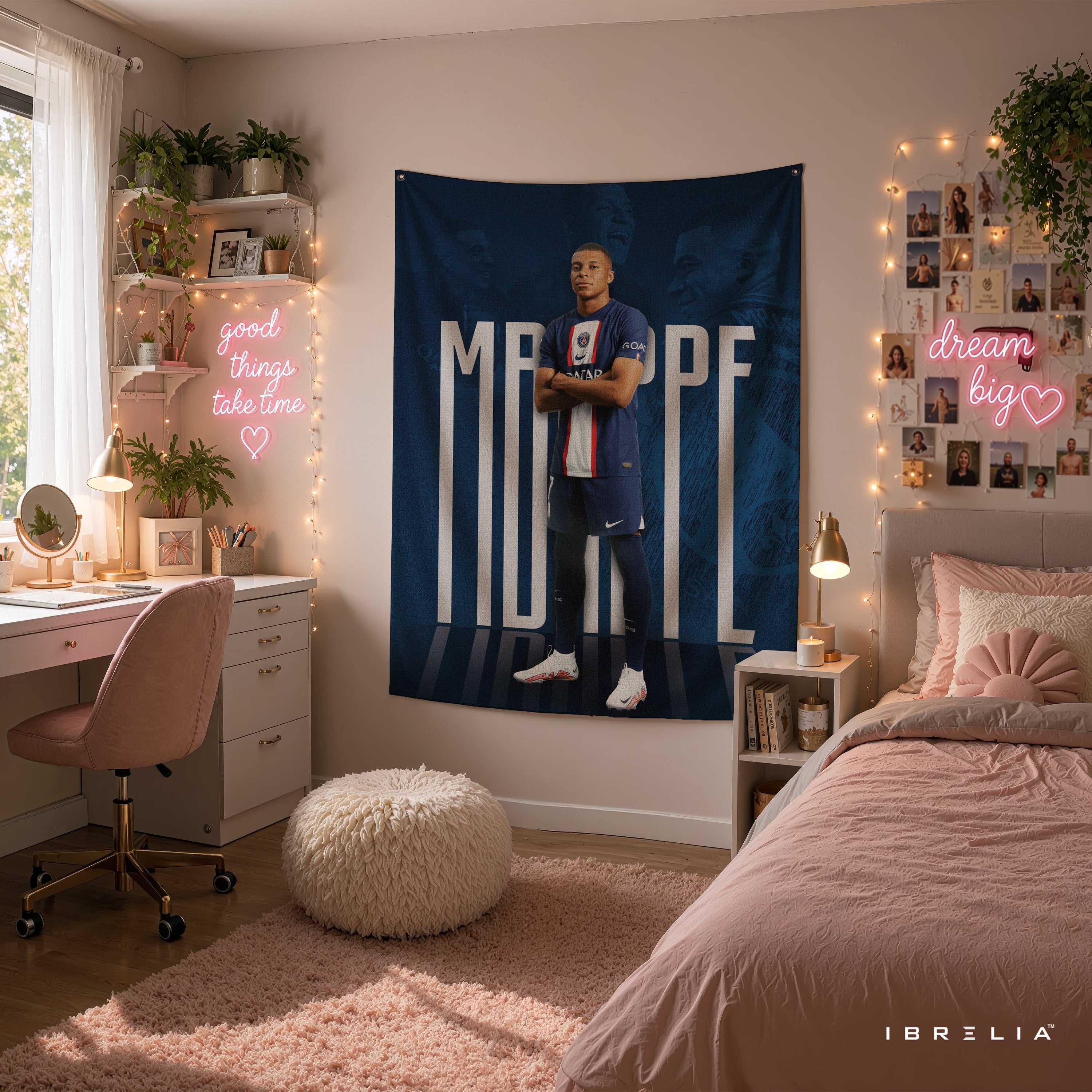 Kylian Mbappé PSG Signature Wall Tapestry | Premium Heavyweight Jute Fabric Wall Hanging