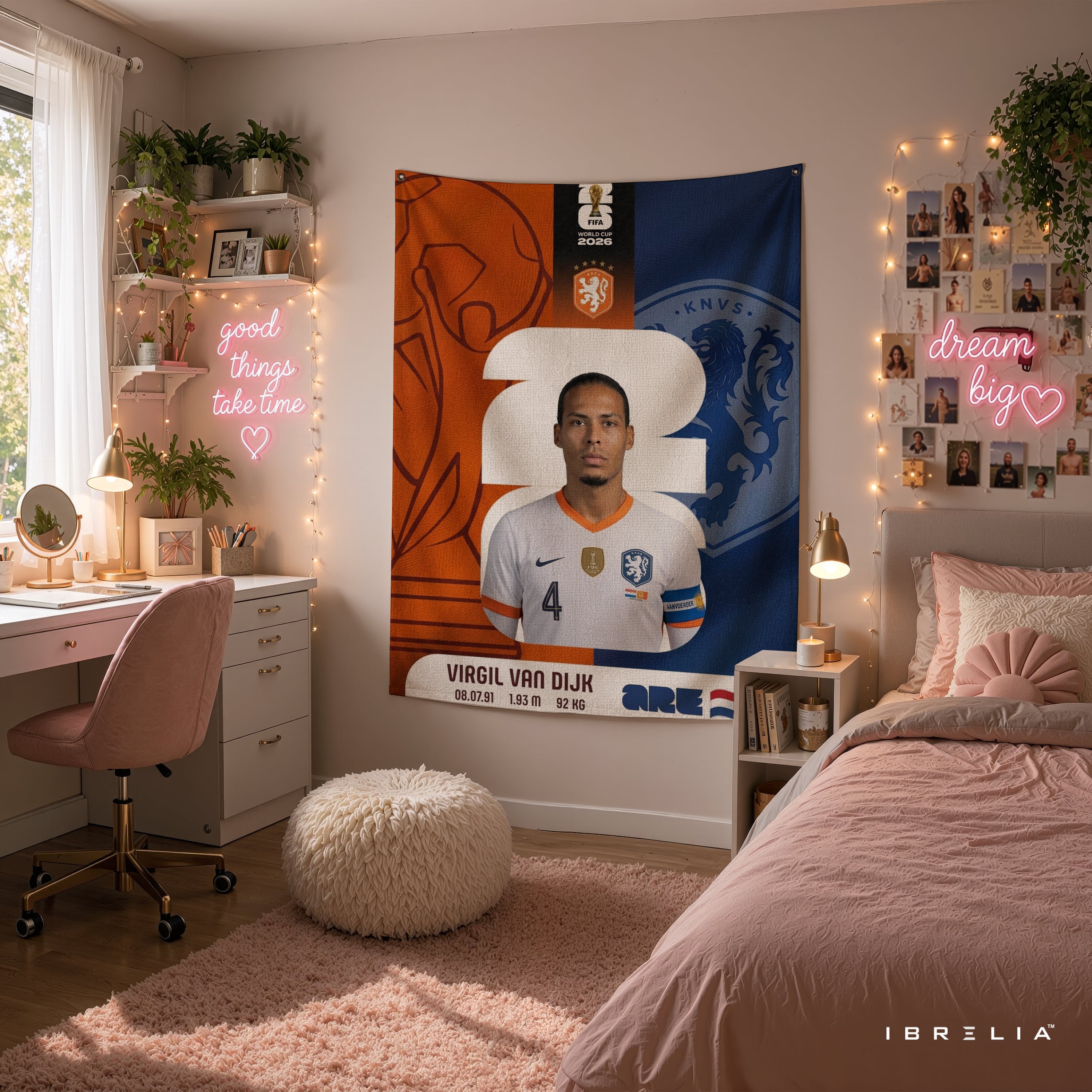 Virgil van Dijk Netherlands World Cup 2026 Wall Tapestry | Premium Heavyweight Jute Fabric Wall Hanging