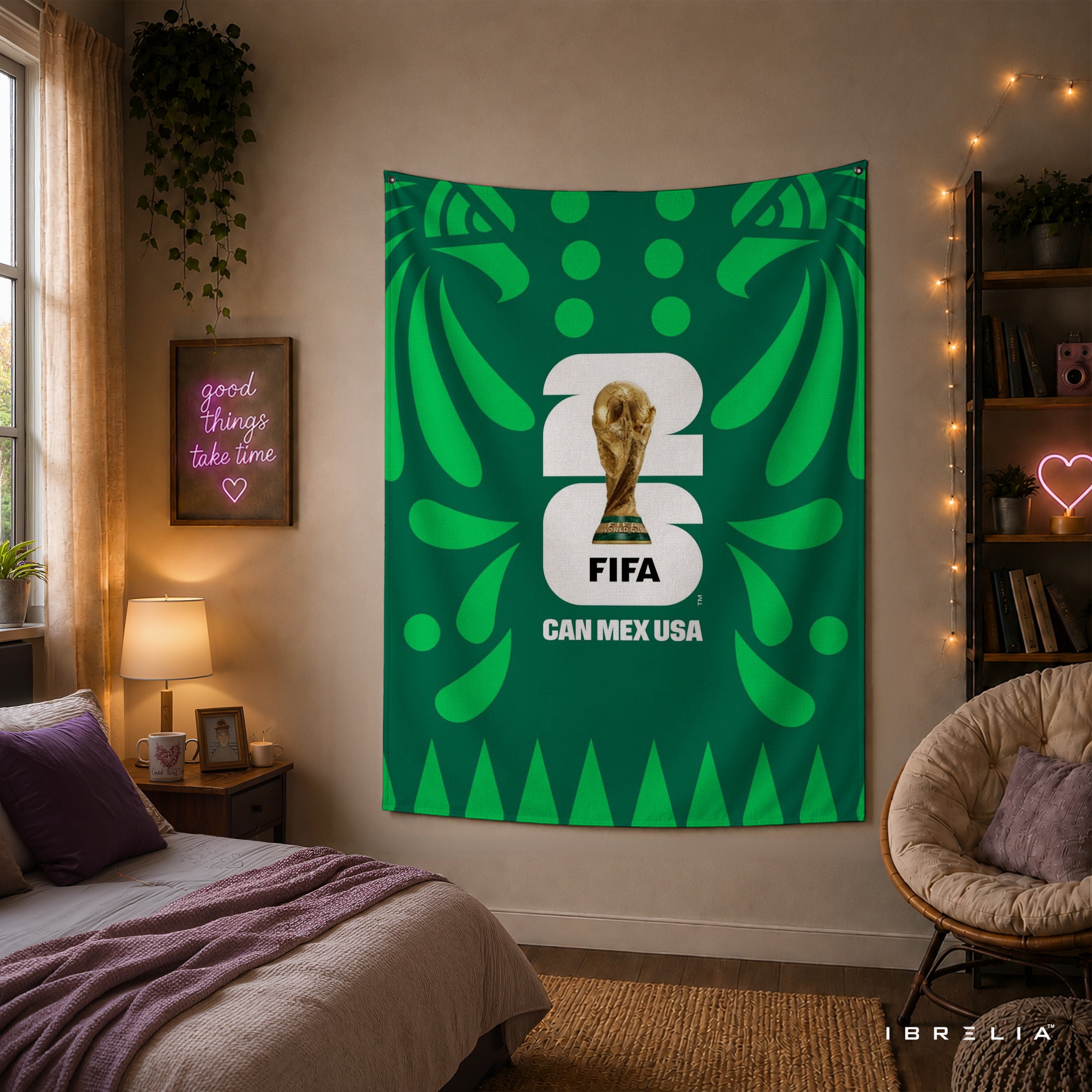 FIFA World Cup 2026 CAN MEX USA Edition Wall Tapestry | Premium Heavyweight Jute Fabric Wall Hanging