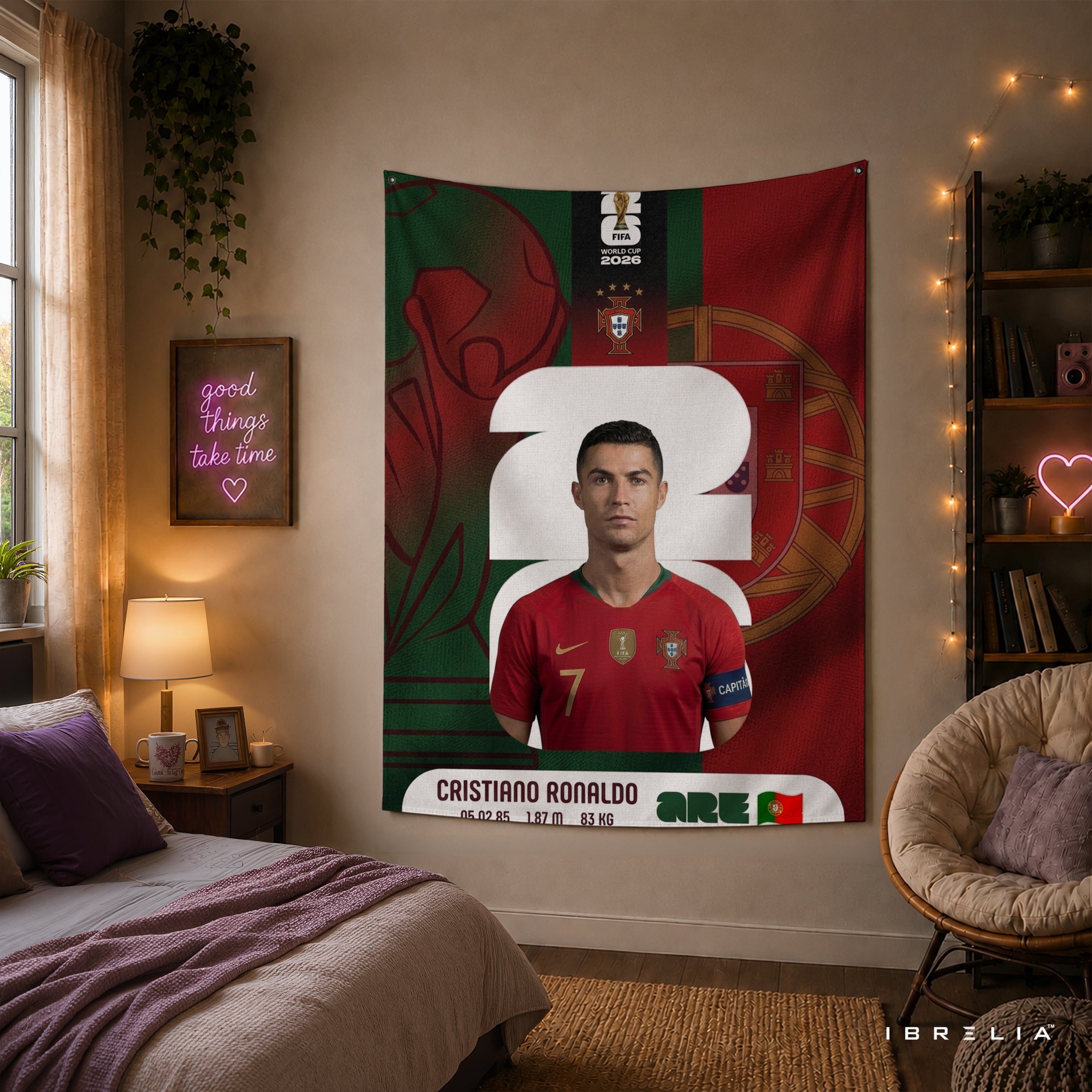 Cristiano Ronaldo Portugal World Cup 2026 Wall Tapestry | Premium Heavyweight Jute Fabric Wall Hanging