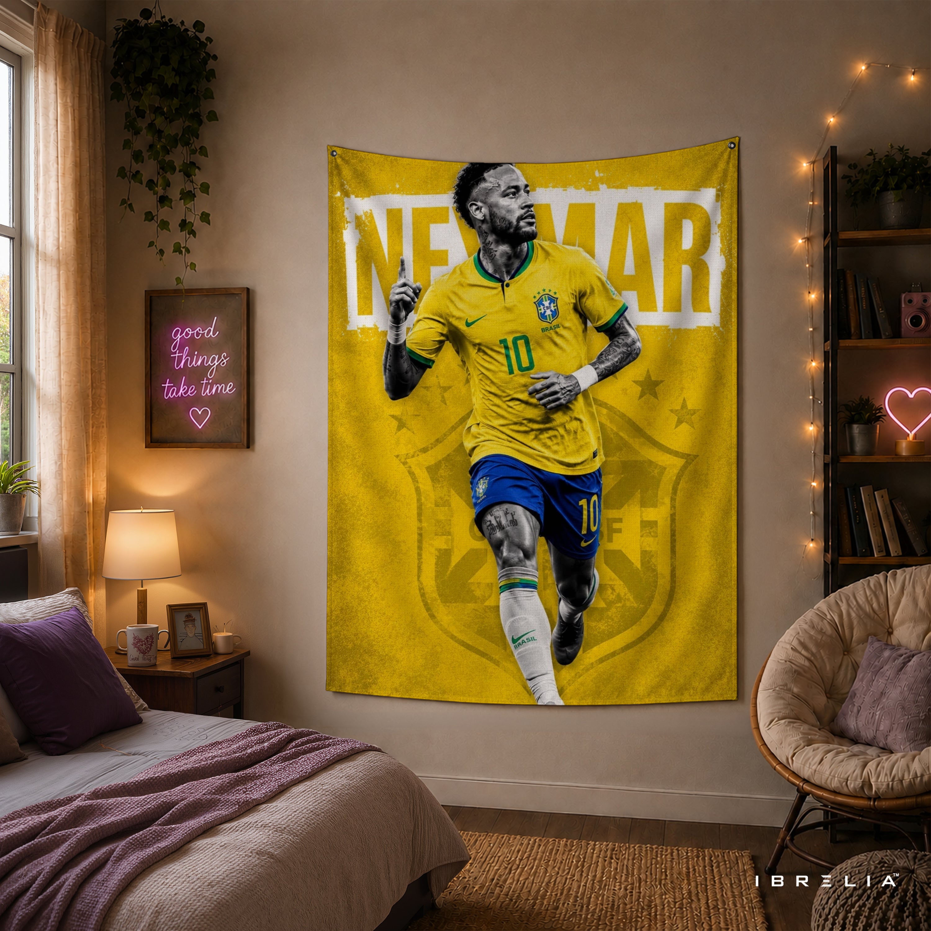 Neymar Brazil Legacy Wall Tapestry | Premium Heavyweight Jute Fabric Wall Hanging