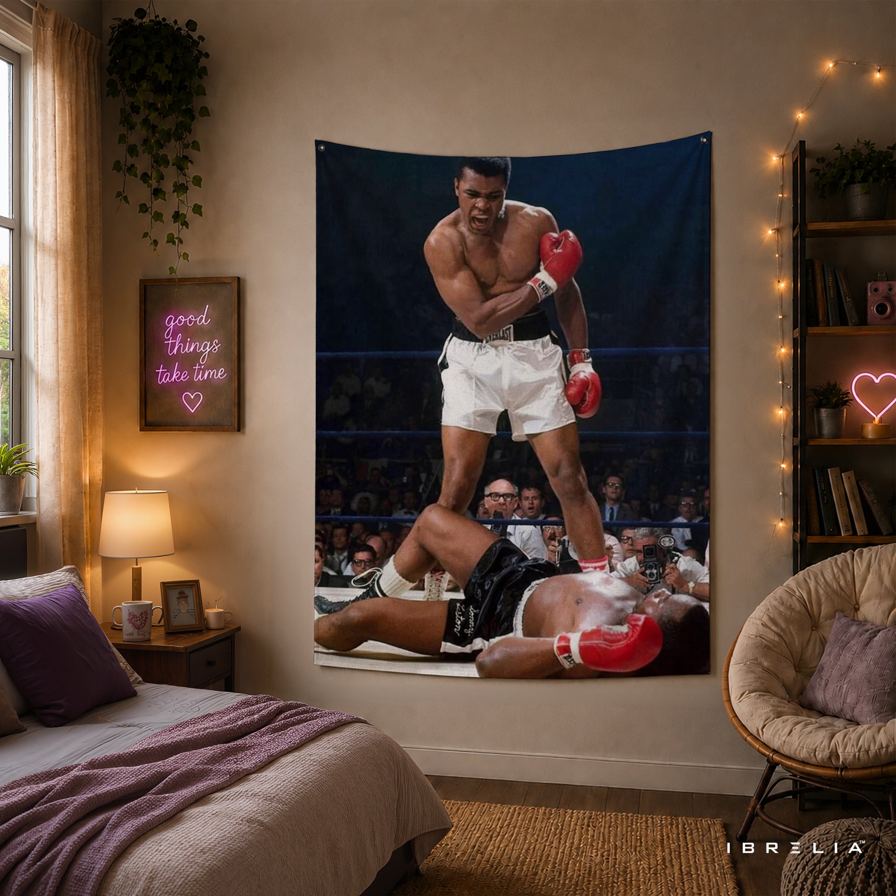 Muhammad Ali Legendary Knockout Wall Tapestry | Premium Heavyweight Jute Fabric Wall Hanging