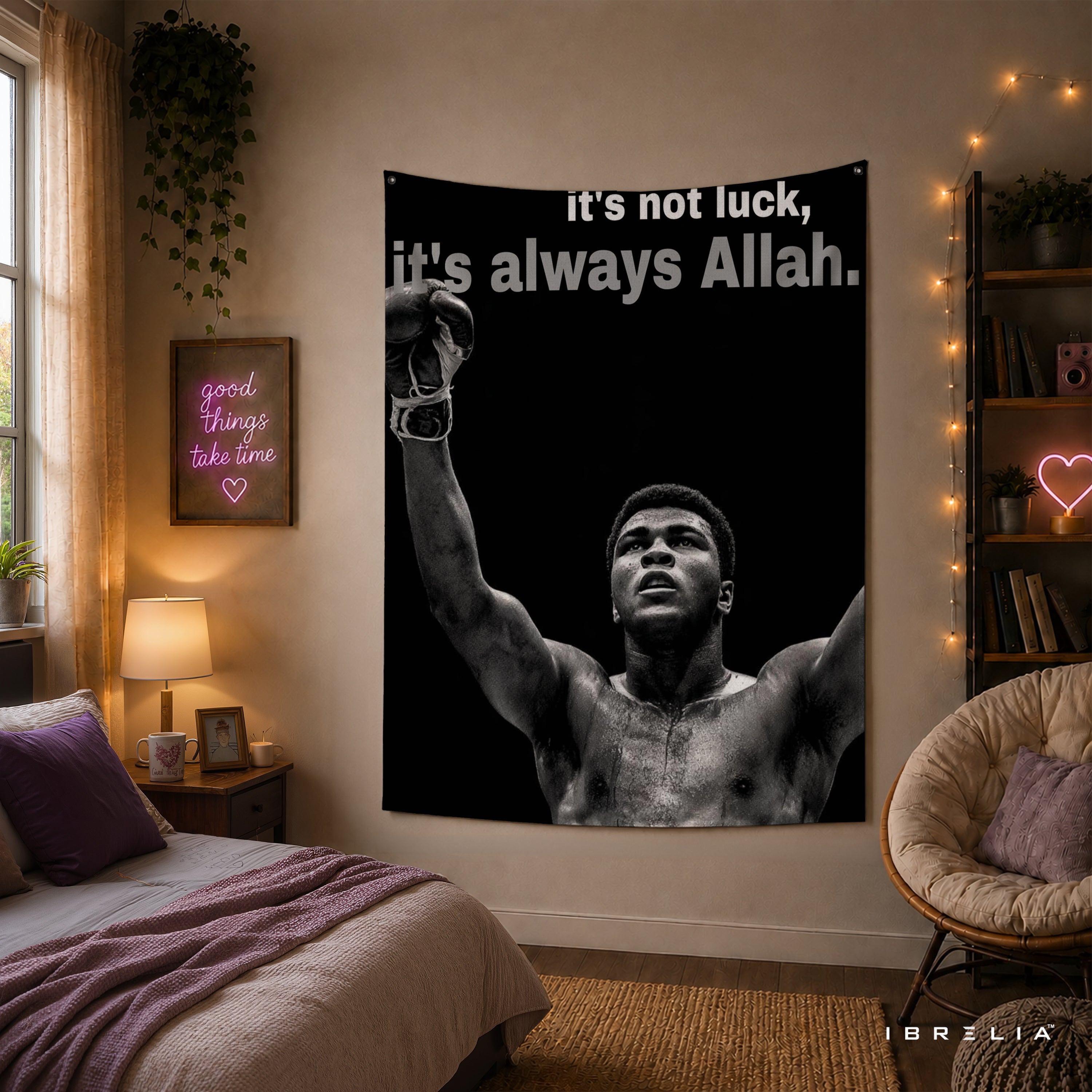 Muhammad Ali It's Always Allah Wall Tapestry | Premium Heavyweight Jute Fabric Wall Hanging
