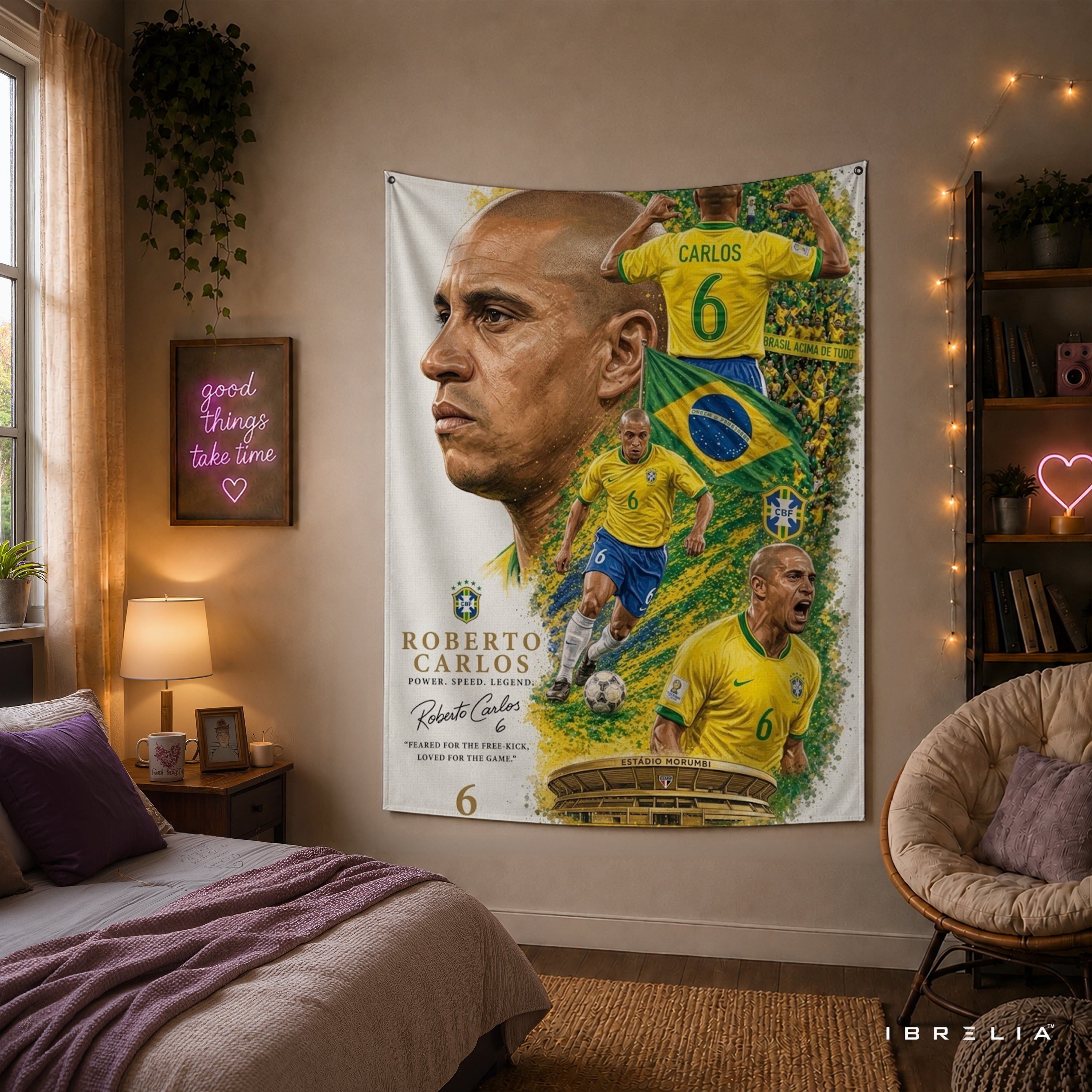 Roberto Carlos Brazil Legend Wall Tapestry | Premium Heavyweight Jute Fabric Wall Hanging