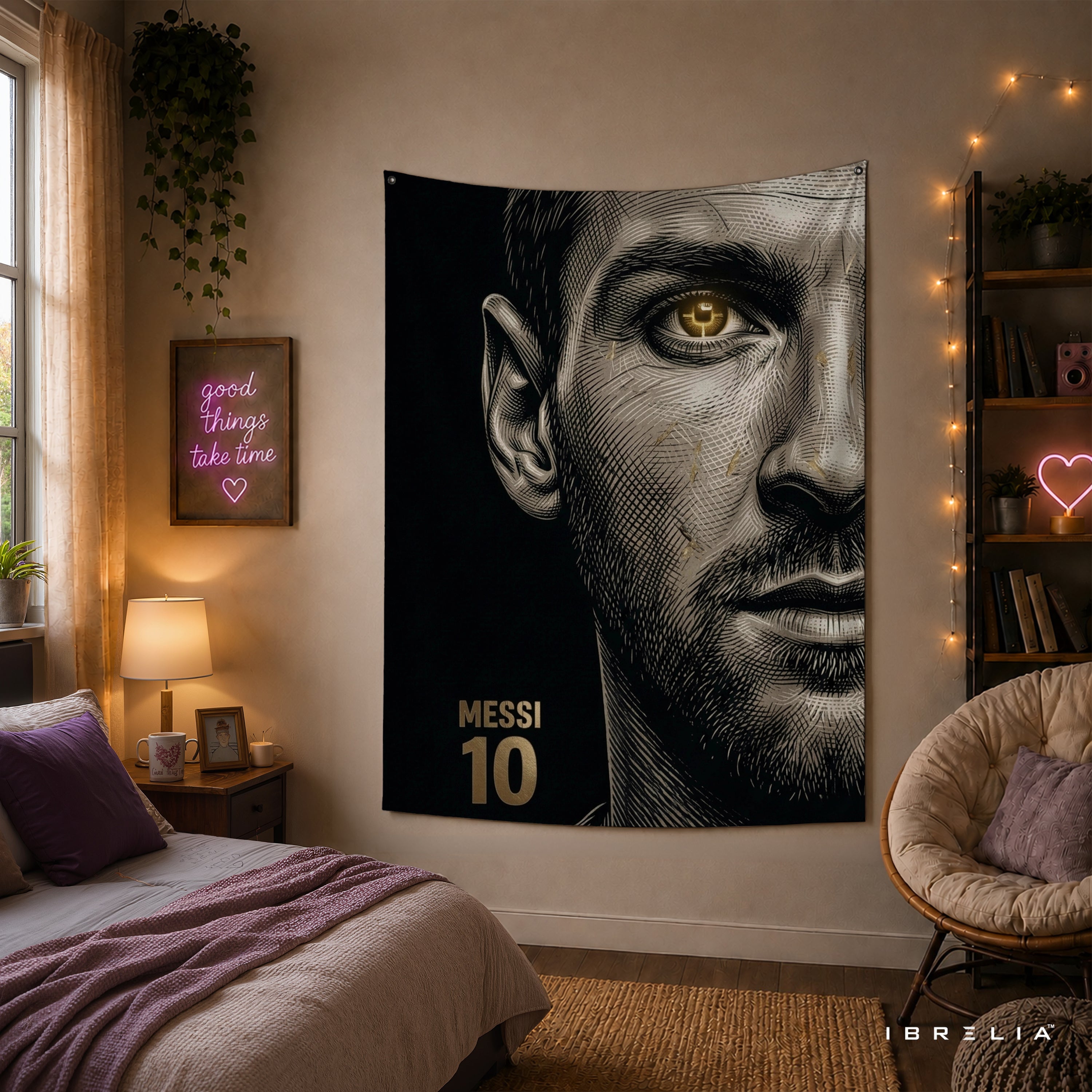 Lionel Messi Minimalist Portrait Wall Tapestry | Premium Heavyweight Jute Fabric Wall Hanging