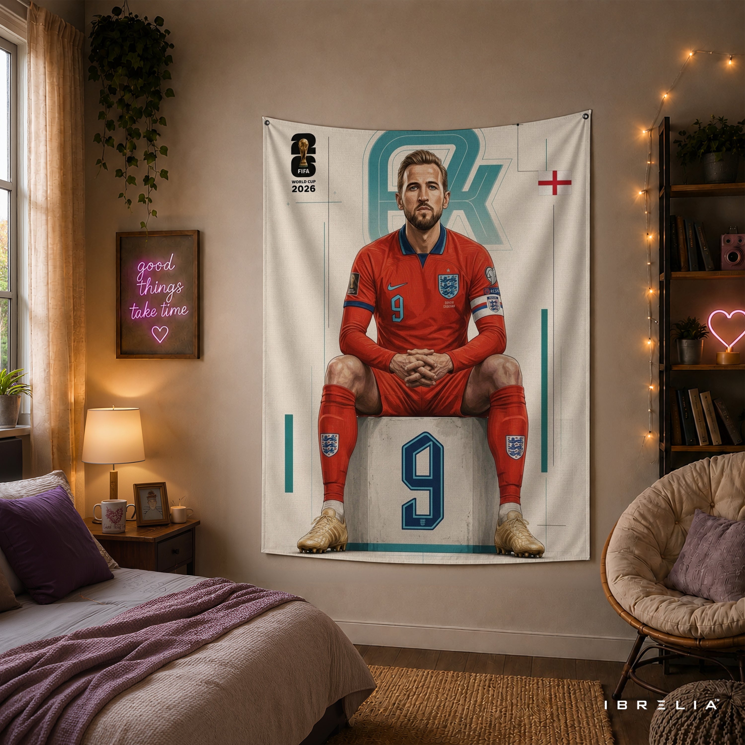 Harry Kane England 2026 Wall Tapestry | Premium Heavyweight Jute Fabric Wall Hanging