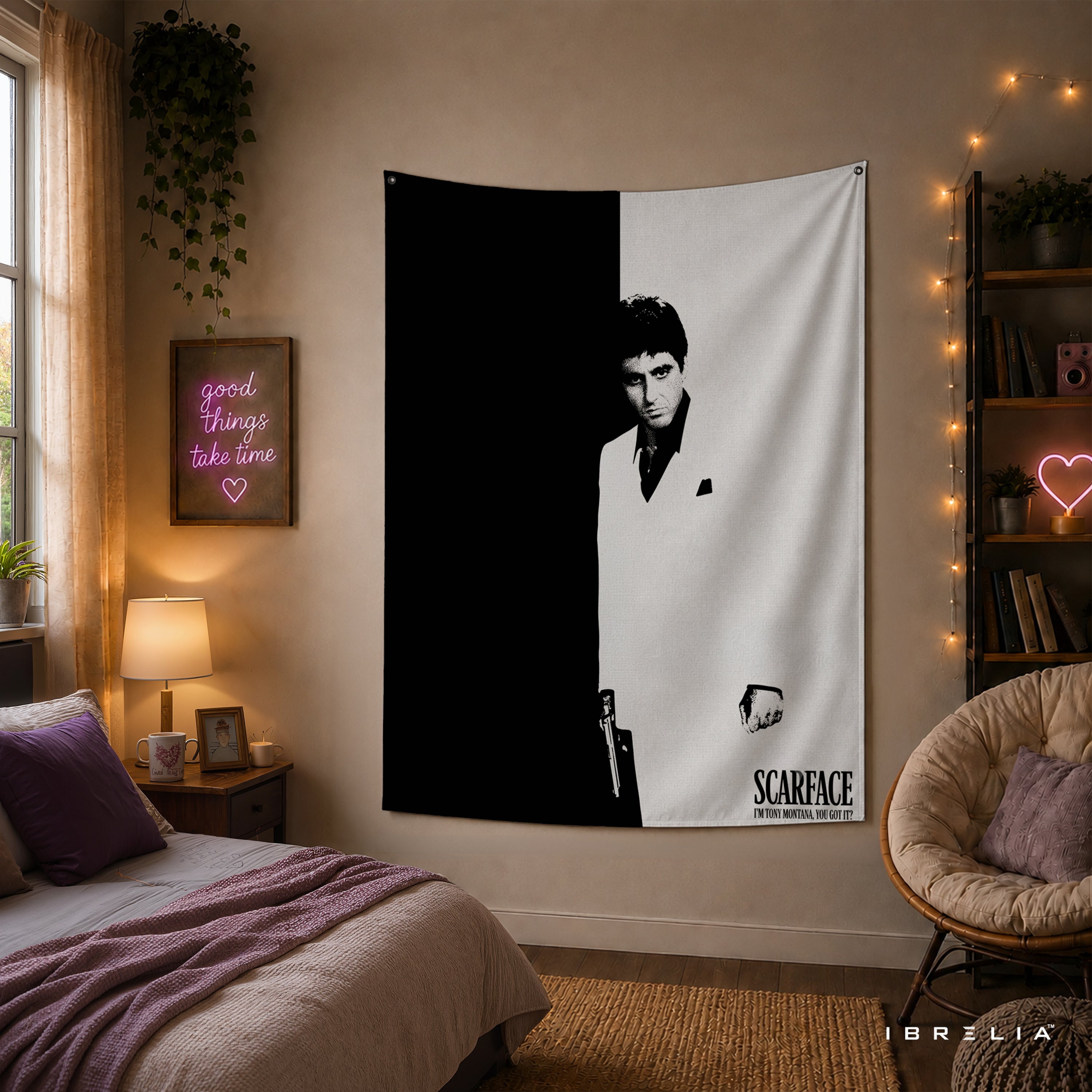 Scarface Tony Montana Black & White Wall Tapestry – Premium Movie Wall Hanging & Home Decor in Pakistan
