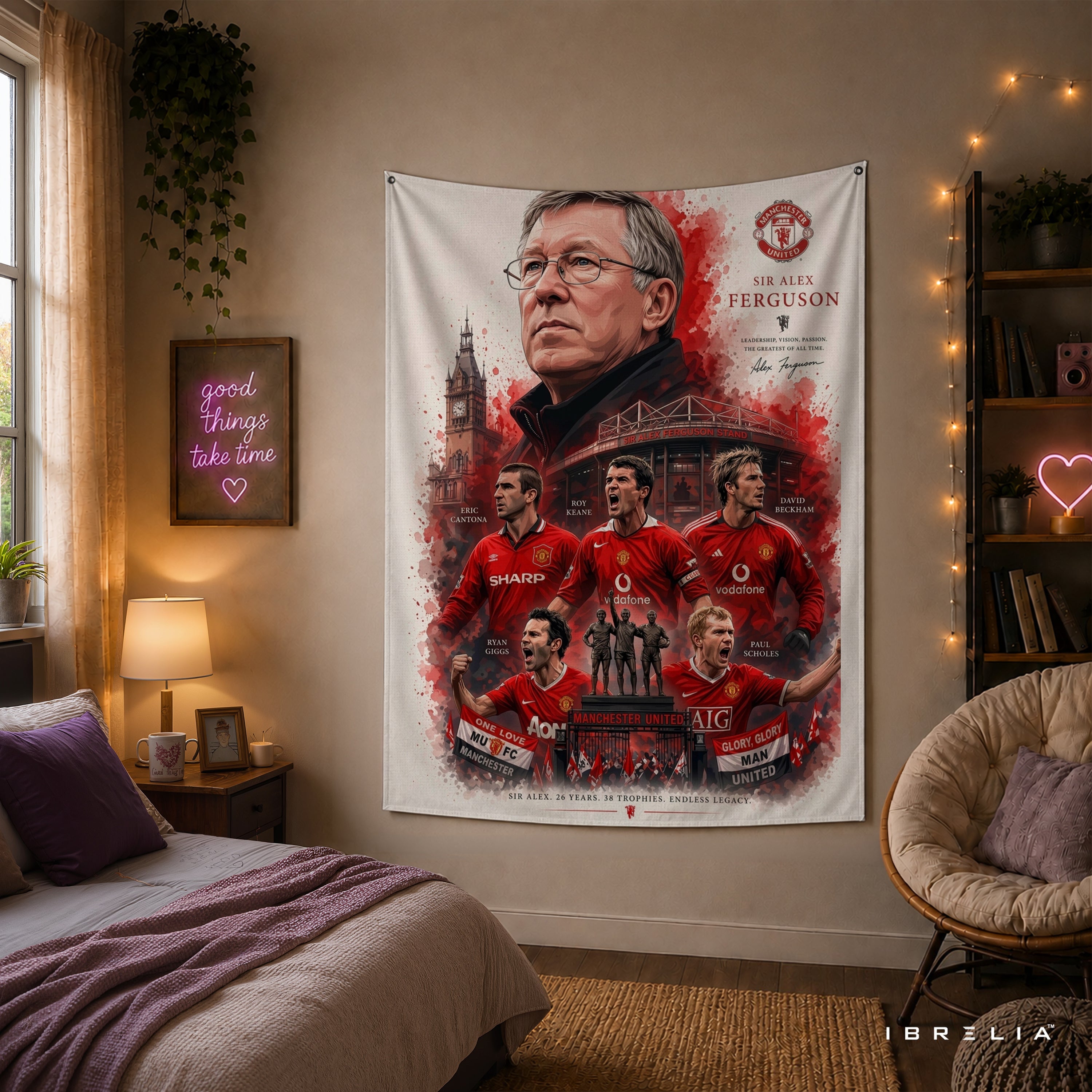 Sir Alex Ferguson Manchester United Legend Wall Tapestry | Premium Heavyweight Jute Fabric Wall Hanging