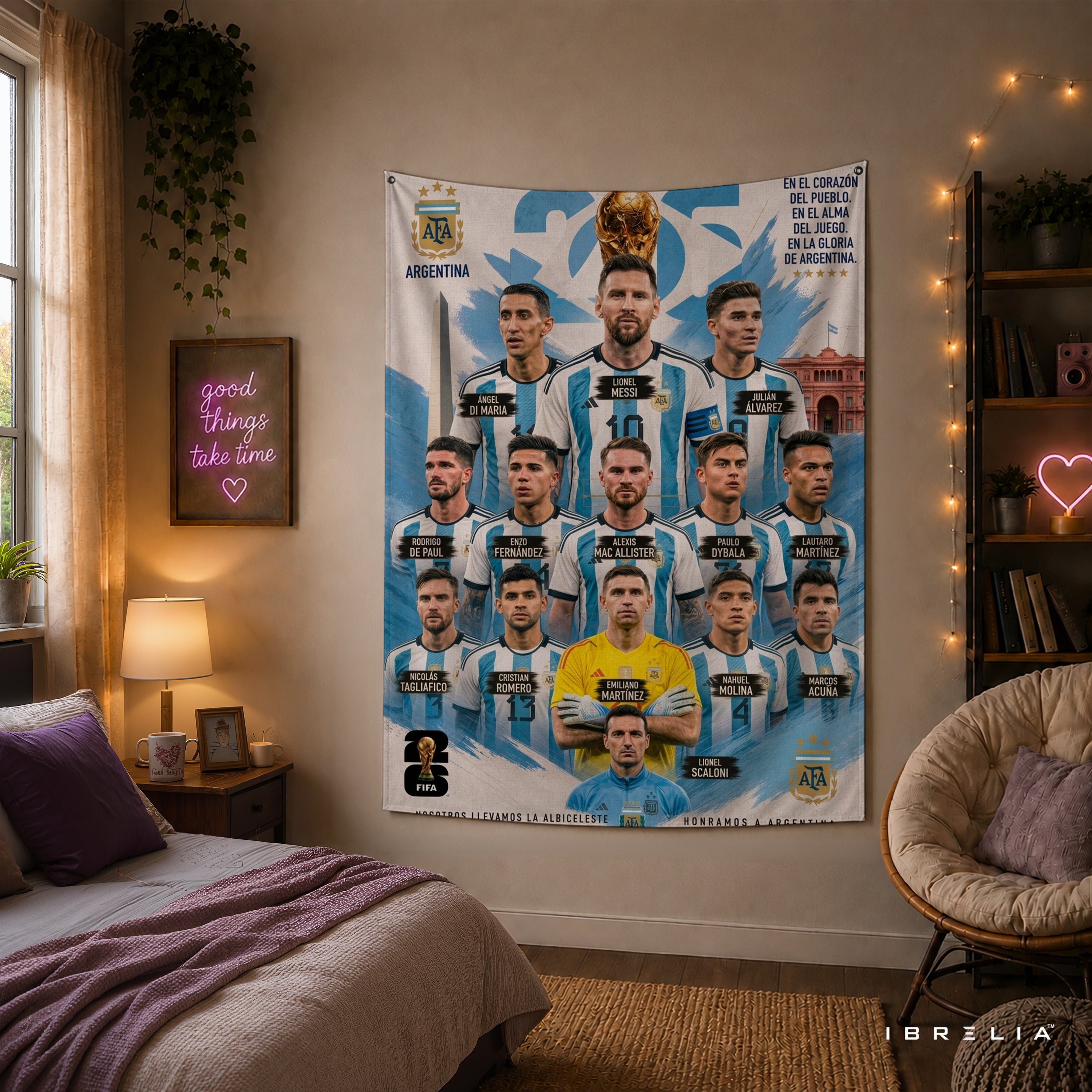 Argentina National Football Team Champions Wall Tapestry | Premium Heavyweight Jute Fabric Wall Hanging