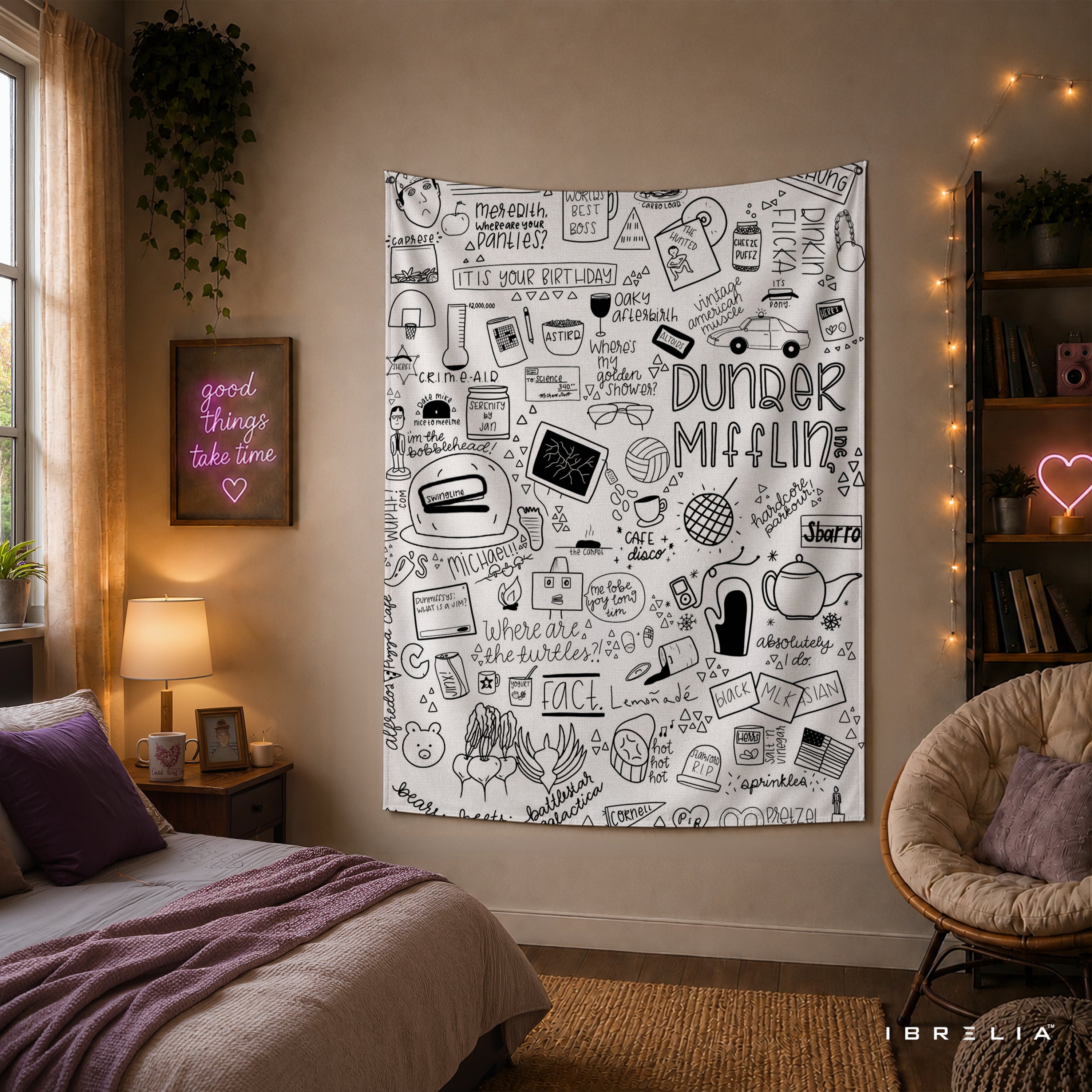 The Office Dunder Mifflin Doodle Wall Tapestry | Premium Heavyweight Jute Fabric Wall Hanging