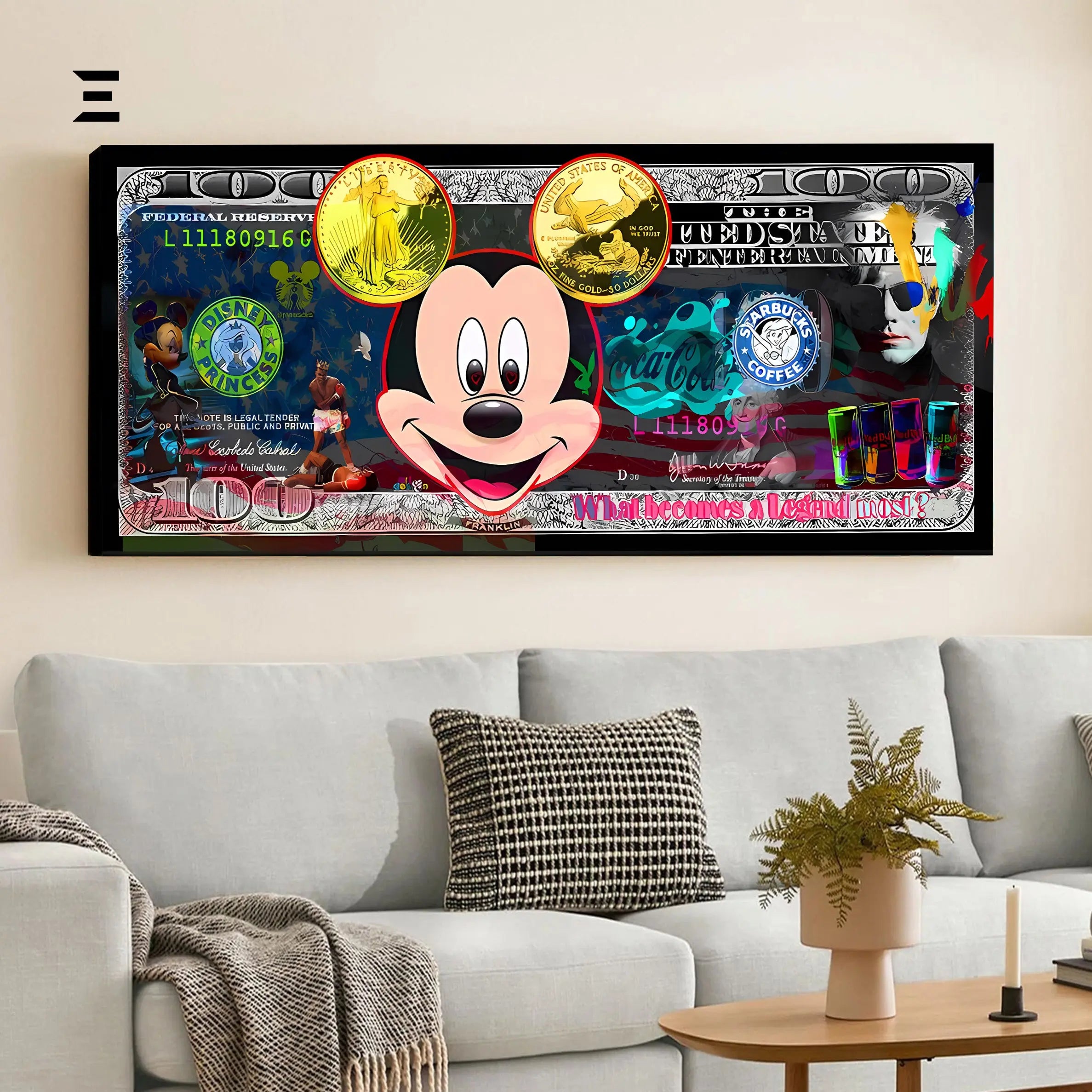 Ultra Wide Wall Art – Mickey Mouse Pop Brand Money Edition | IBRELIA™ IBRELIA