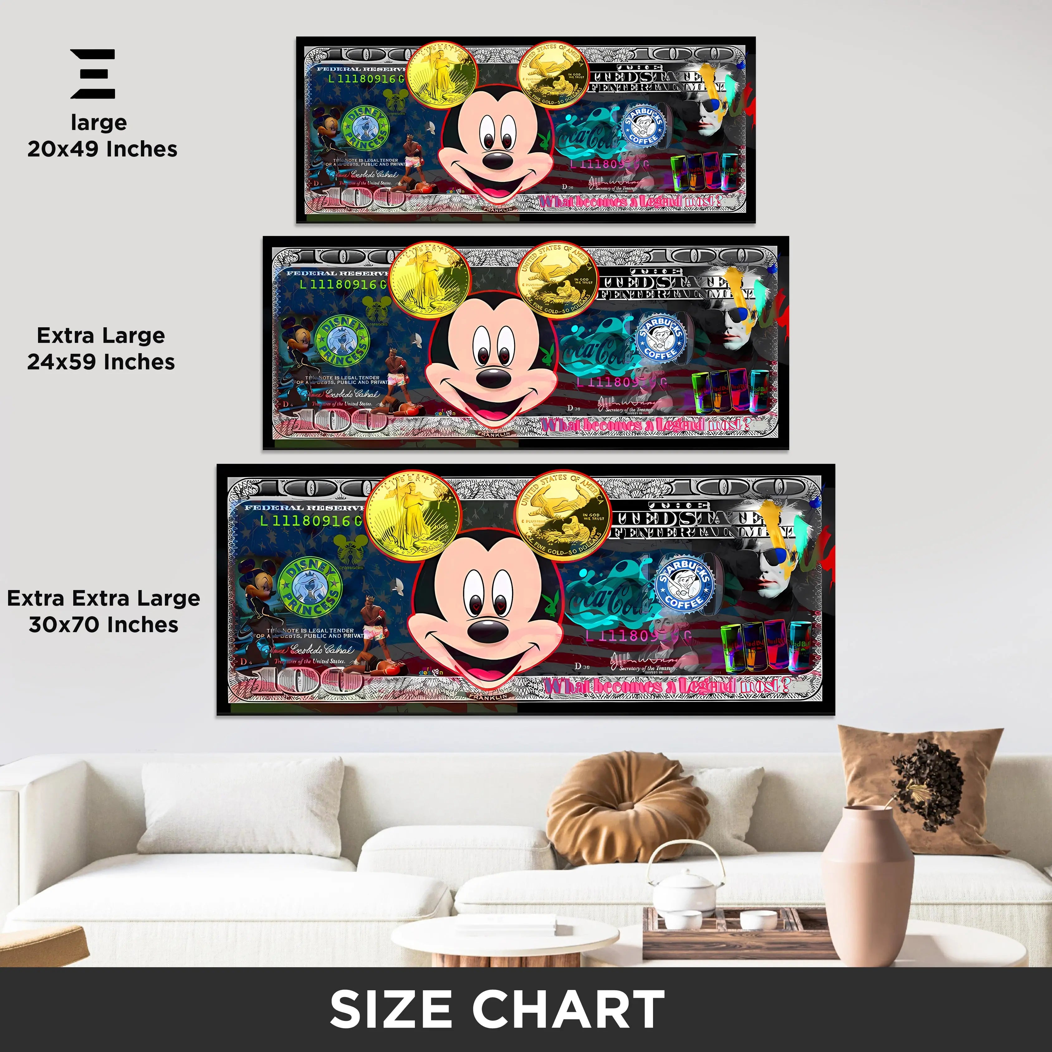 Ultra Wide Wall Art – Mickey Mouse Pop Brand Money Edition | IBRELIA™ IBRELIA