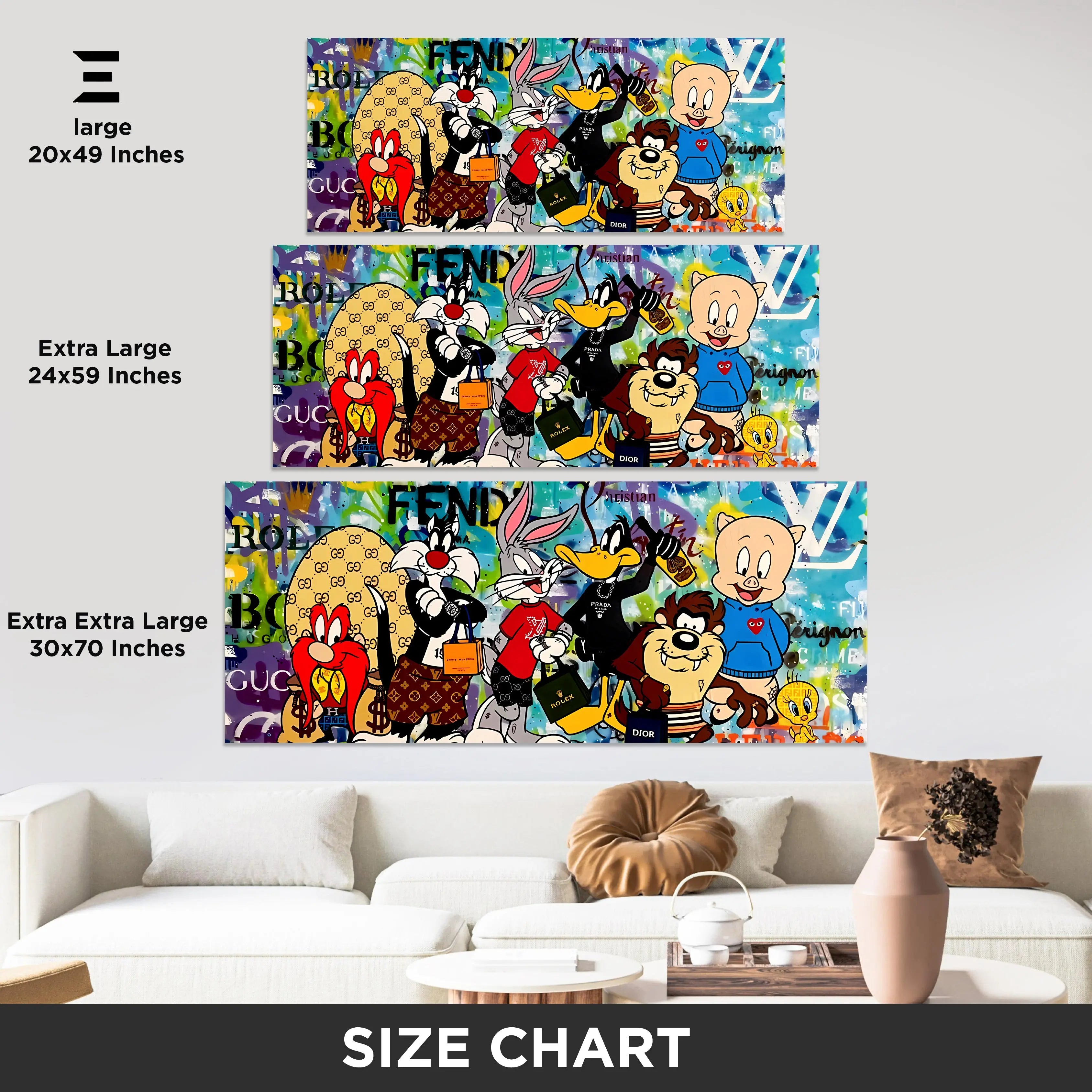 Ultra Wide Wall Art – Luxury Looney Tunes Fashion Edition | IBRELIA™ IBRELIA