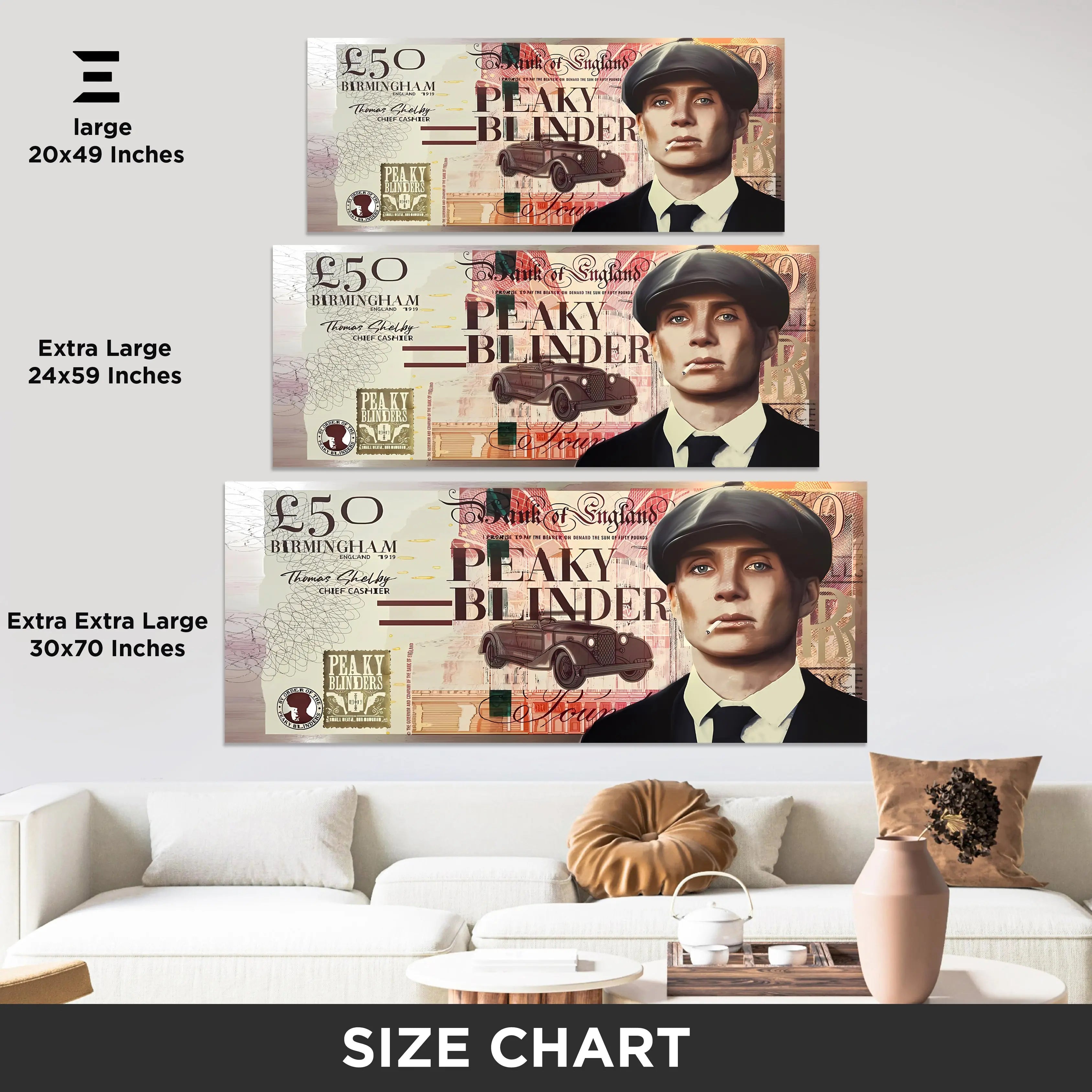 Ultra Wide Wall Art – Peaky Blinders £50 Vintage Note Edition | IBRELIA™ IBRELIA