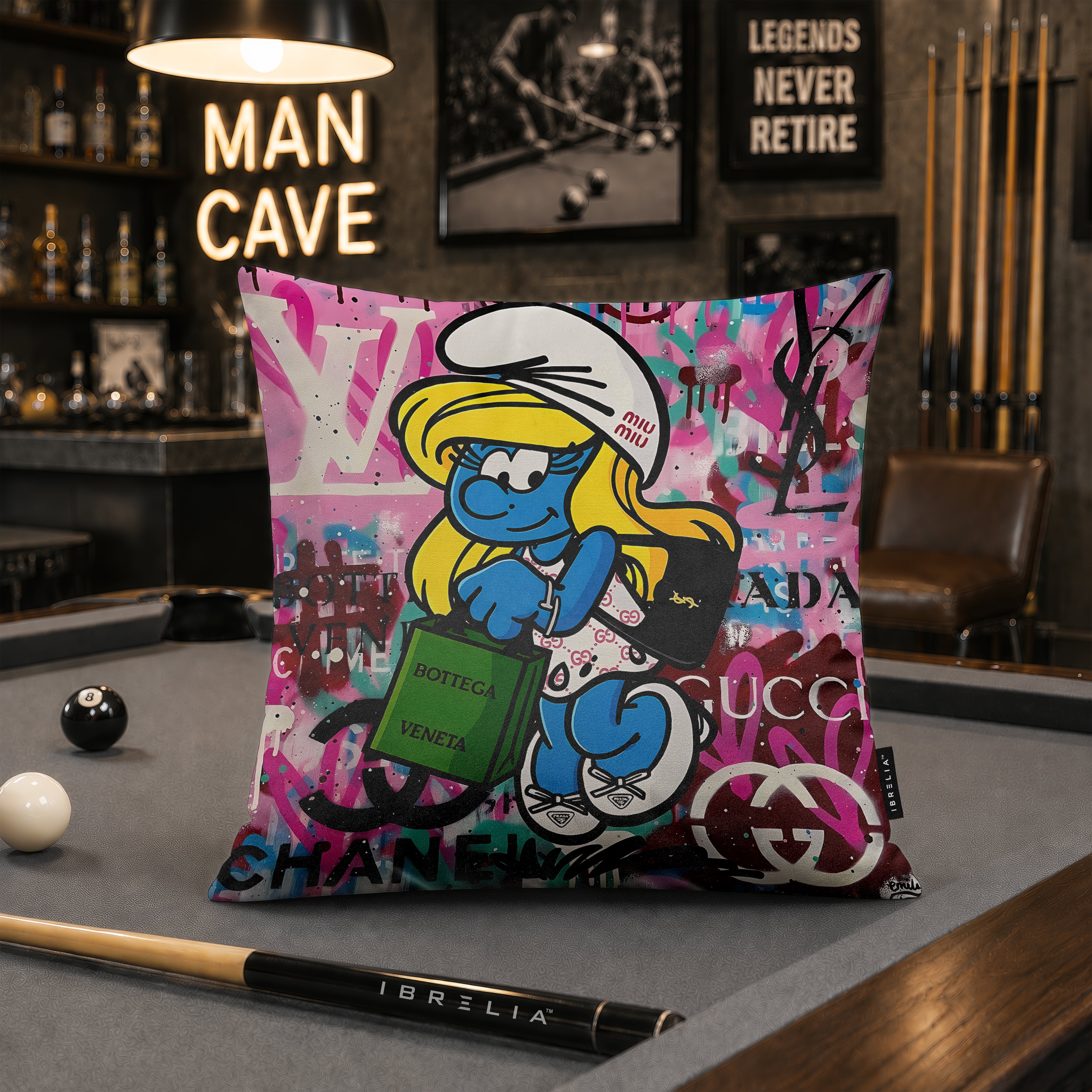 Smurfette Luxury Shopping Pop Art Cushion | Premium Velvet Suede | Double-Sided Print