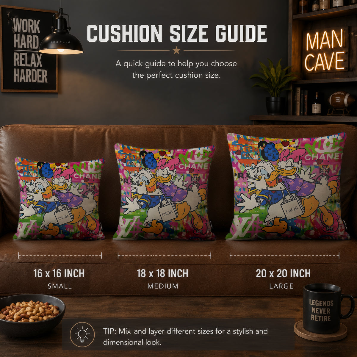 Donald & Daisy Duck Luxury Love Pop Art Cushion | Premium Velvet Suede | Double-Sided Print